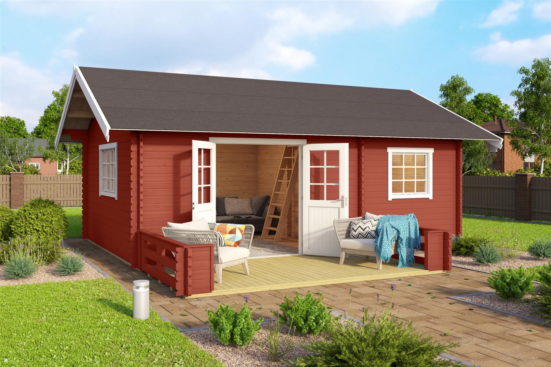 Lasita Maja Caroline Terrasse mit Geländer 40 mm, 365 x 200, Schwedenrot Lasita Maja Caroline Terrasse mit Geländer 40 mm, 365 x 200, Schwedenrot