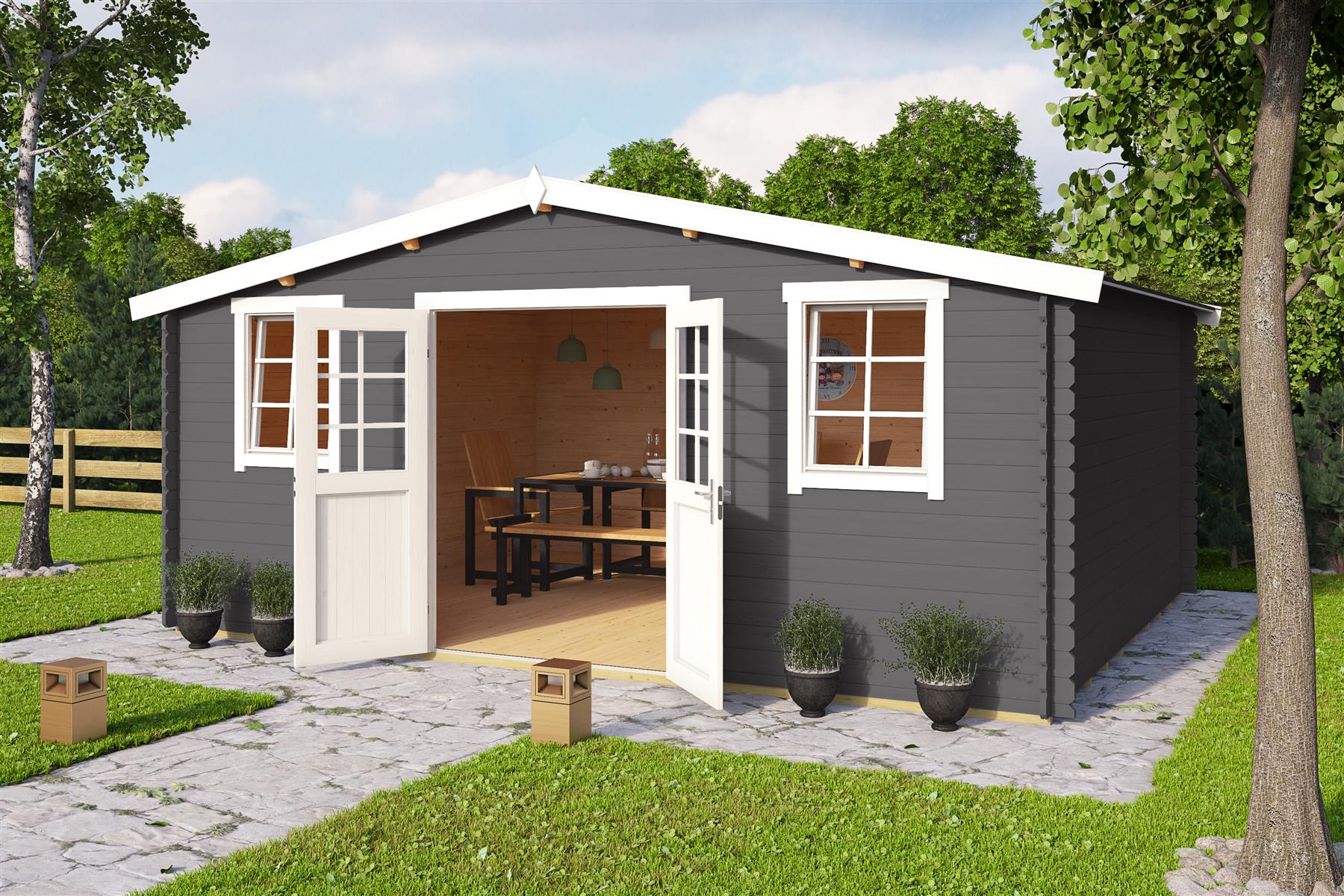 Lasita Maja Wels 5 Holz-Gartenhaus Blockhaus 28mm, 510x400, Carbongrau