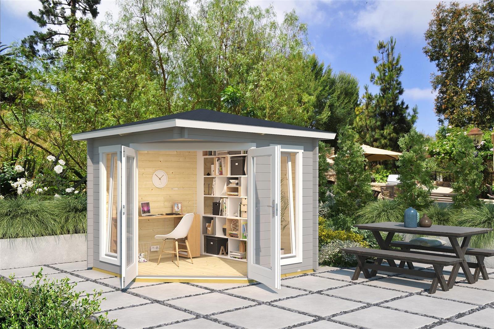 Lasita Maja Oban 40 Gartenhaus Blockhaus 40 mm, 239 x 239, Lichtgrau Lasita Maja Oban 40 Gartenhaus Blockhaus 40 mm, 239 x 239, Lichtgrau