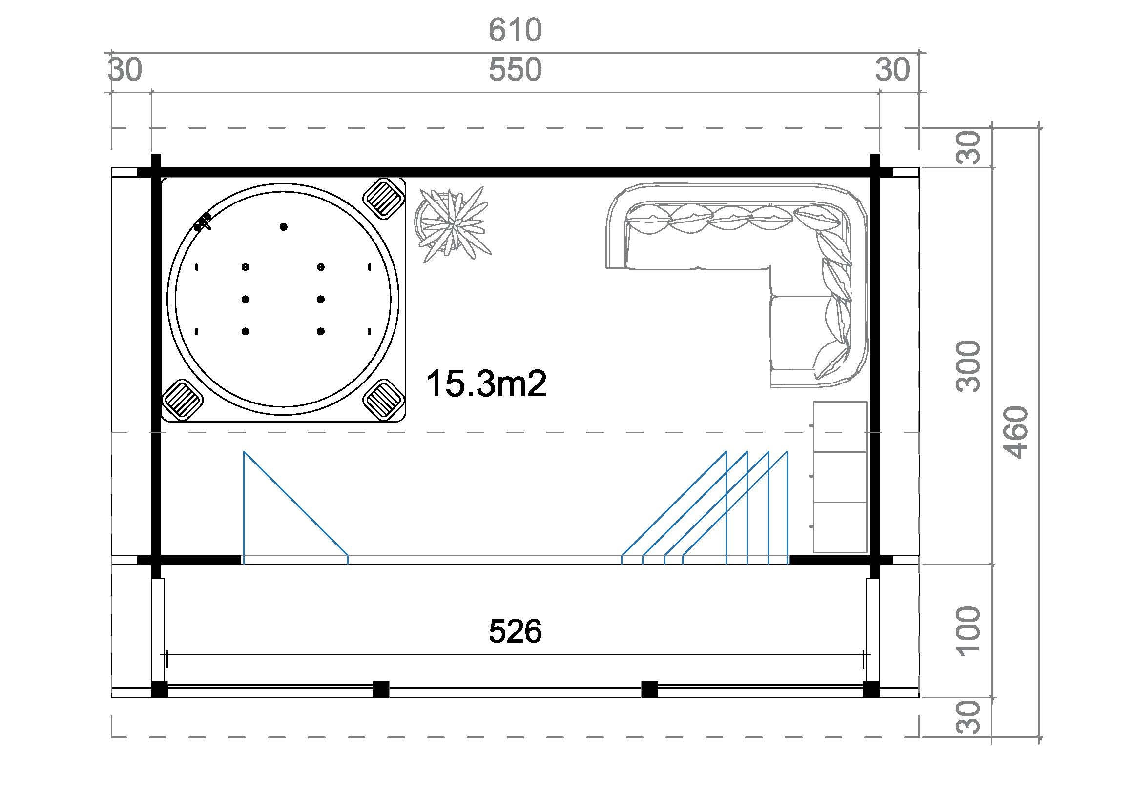 Lasita Maja Lyndhurst Ferienhaus 70 mm, Terrasse mit Geländer, 550 x 300, Naturbelassen Lasita Maja Lyndhurst Ferienhaus 70 mm, Terrasse mit Geländer, 550 x 300, Naturbelassen