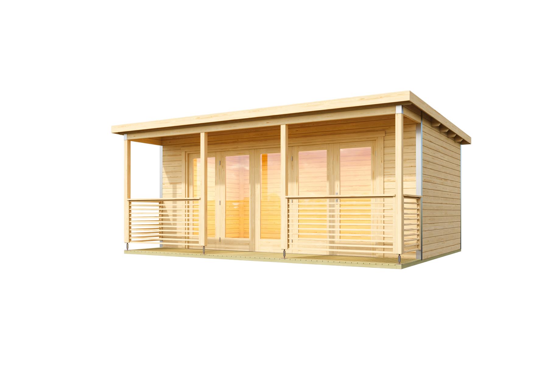 Lasita Maja Liverpool 2 Ferienhaus 44mm, Terrasse mit Geländer, 550x300, Naturbelassen Lasita Maja Liverpool 2 Ferienhaus 44mm, Terrasse mit Geländer, 550x300, Naturbelassen