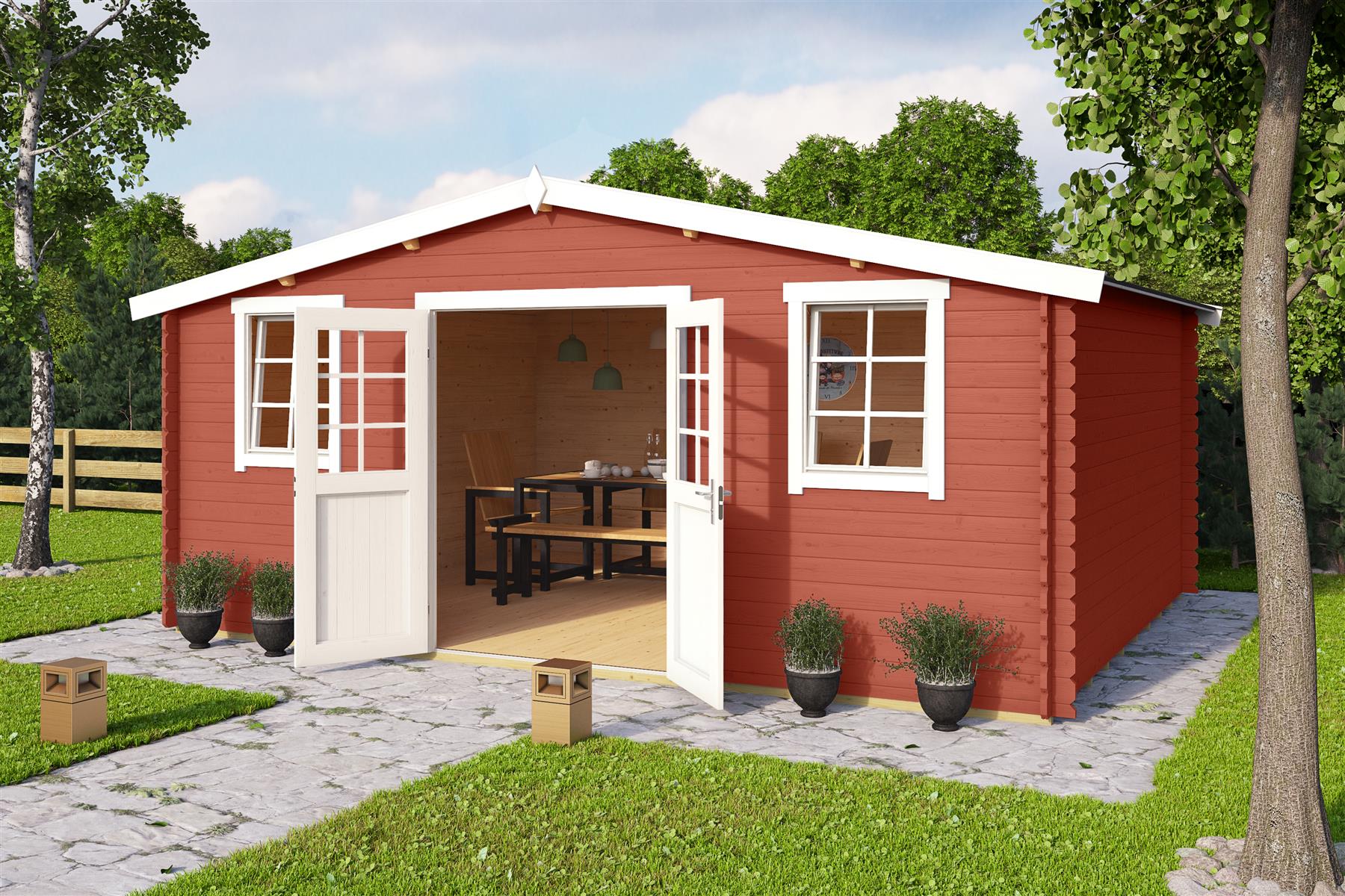 Lasita Maja Wels 5 Holz-Gartenhaus Blockhaus 28mm, 510x400, Schwedenrot