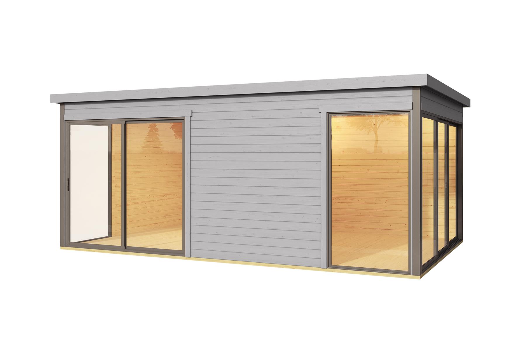 Lasita Maja Domeo 3 Gartenhaus Blockhaus 44 mm 2-Raum, 509 x 322, Lichtgrau