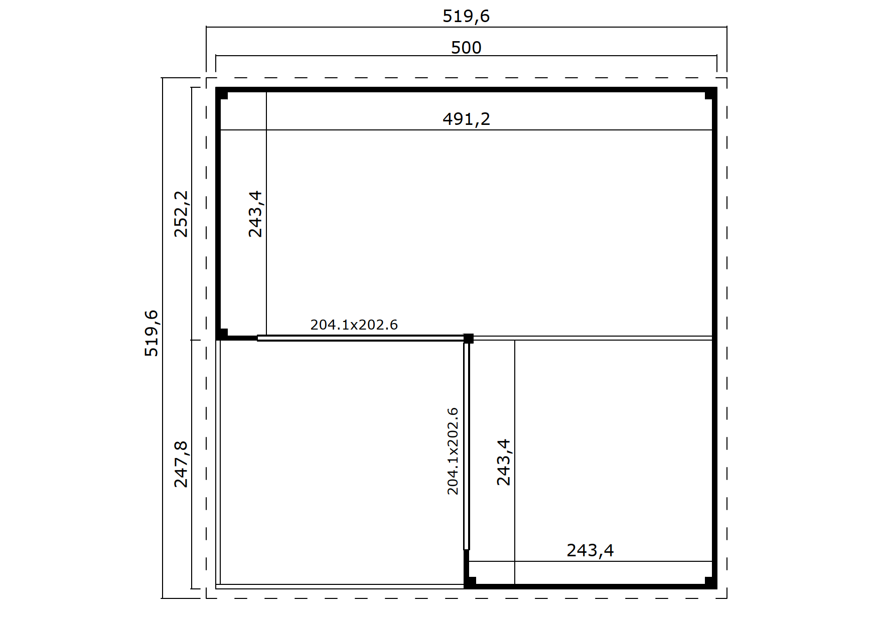 Lasita Maja Domeo 6 Loggia Gartenhaus Blockhaus 44 mm mit Überdachung, 500 x 500, Lichtgrau