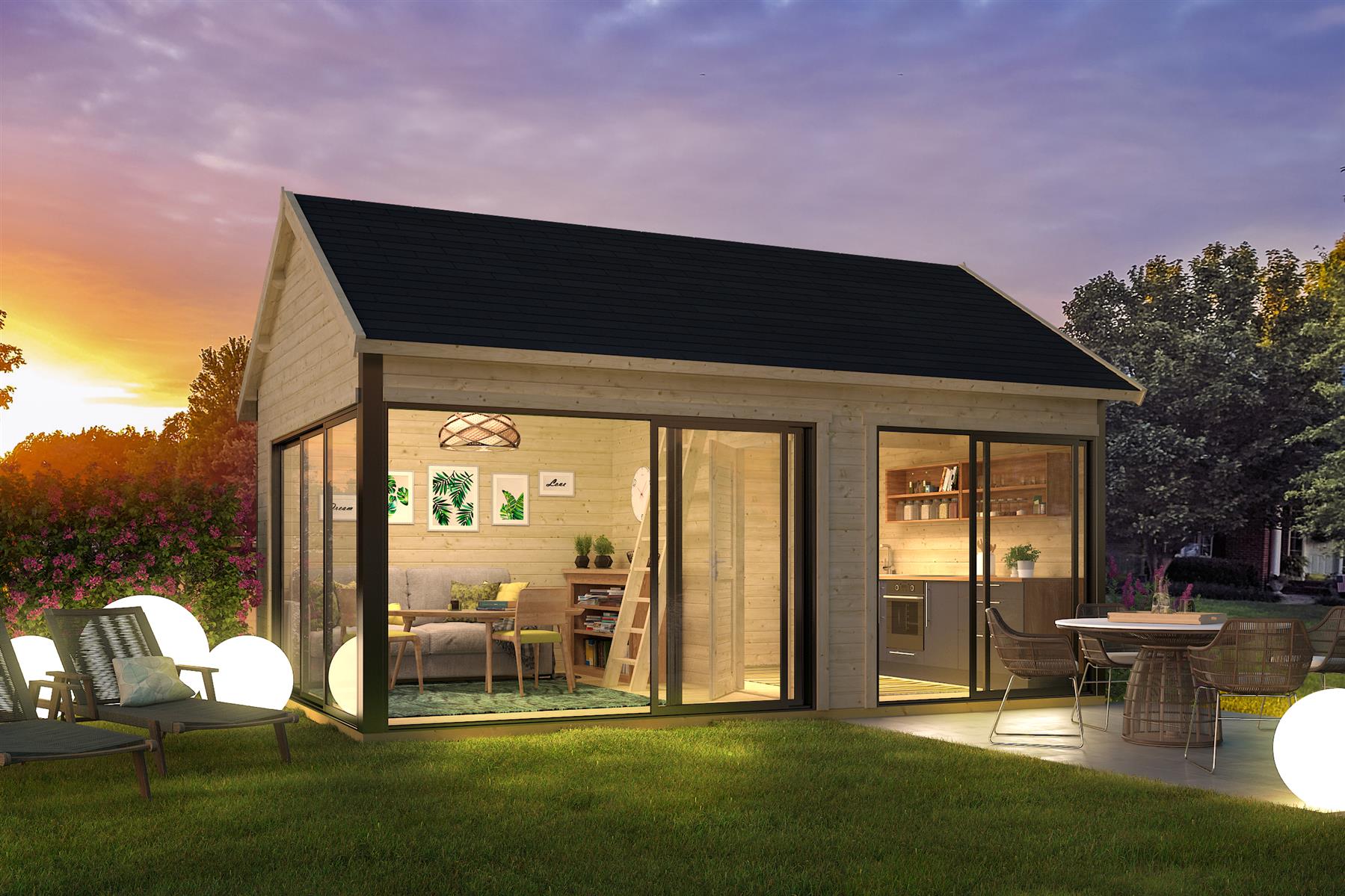 Lasita Maja Murano 3 Set Gartenhaus Blockhaus 44mm, mit Schlafboden, Fundamentmass 578x390, Naturbelassen Lasita Maja Murano 3 Set Gartenhaus Blockhaus 44mm, mit Schlafboden, Fundamentmass 578x390, Naturbelassen