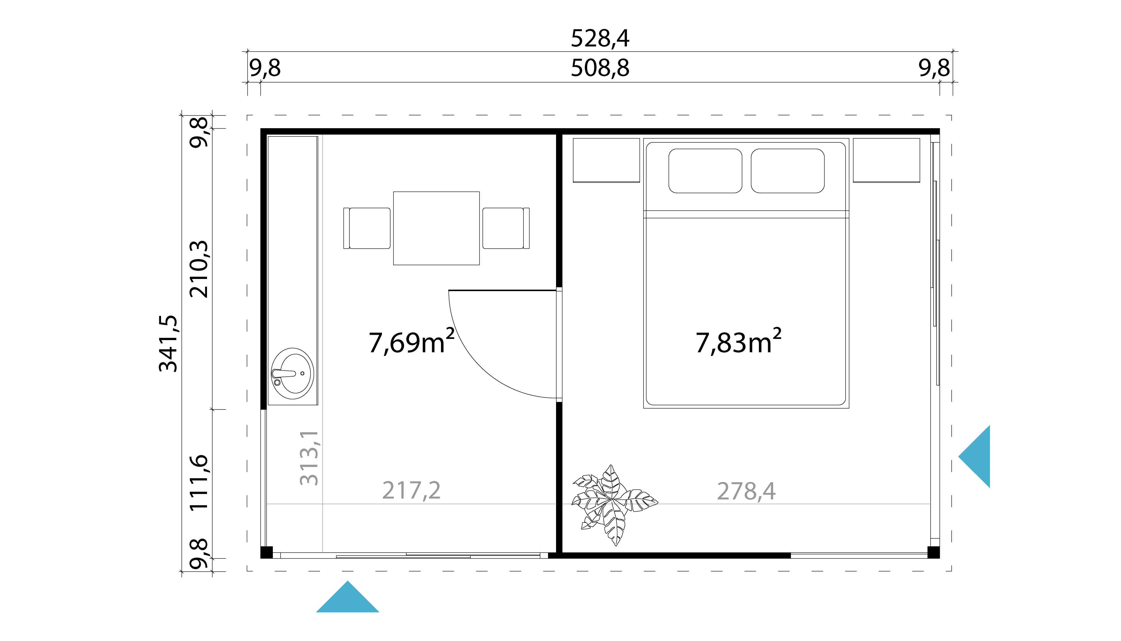 Lasita Maja Domeo 3 Gartenhaus Blockhaus 44 mm 2-Raum, 509 x 322, Lichtgrau