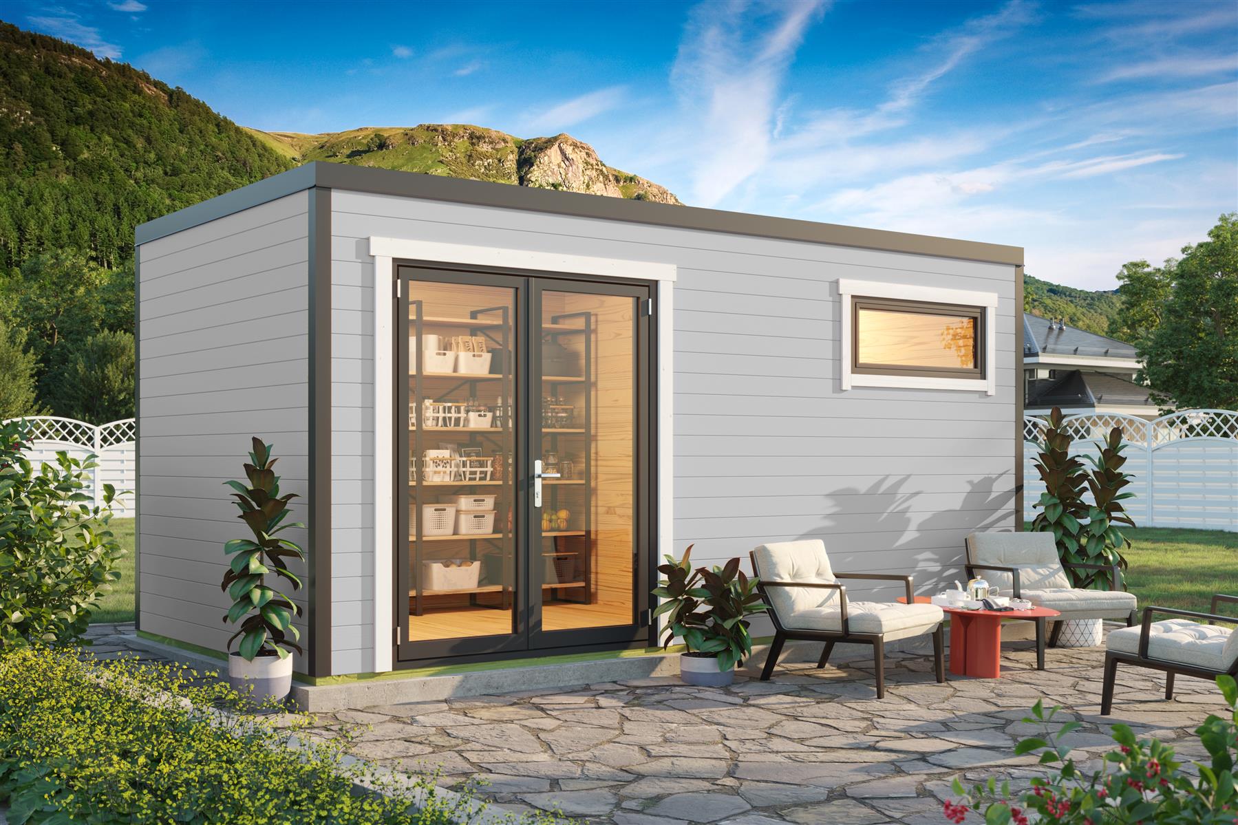 Lasita Maja Sardinia 3 Set Gartenhaus Blockhaus 44 mm 2-Räume, 500x250, Lichtgrau Lasita Maja Sardinia 3 Set Gartenhaus Blockhaus 44 mm 2-Räume, 500x250, Lichtgrau