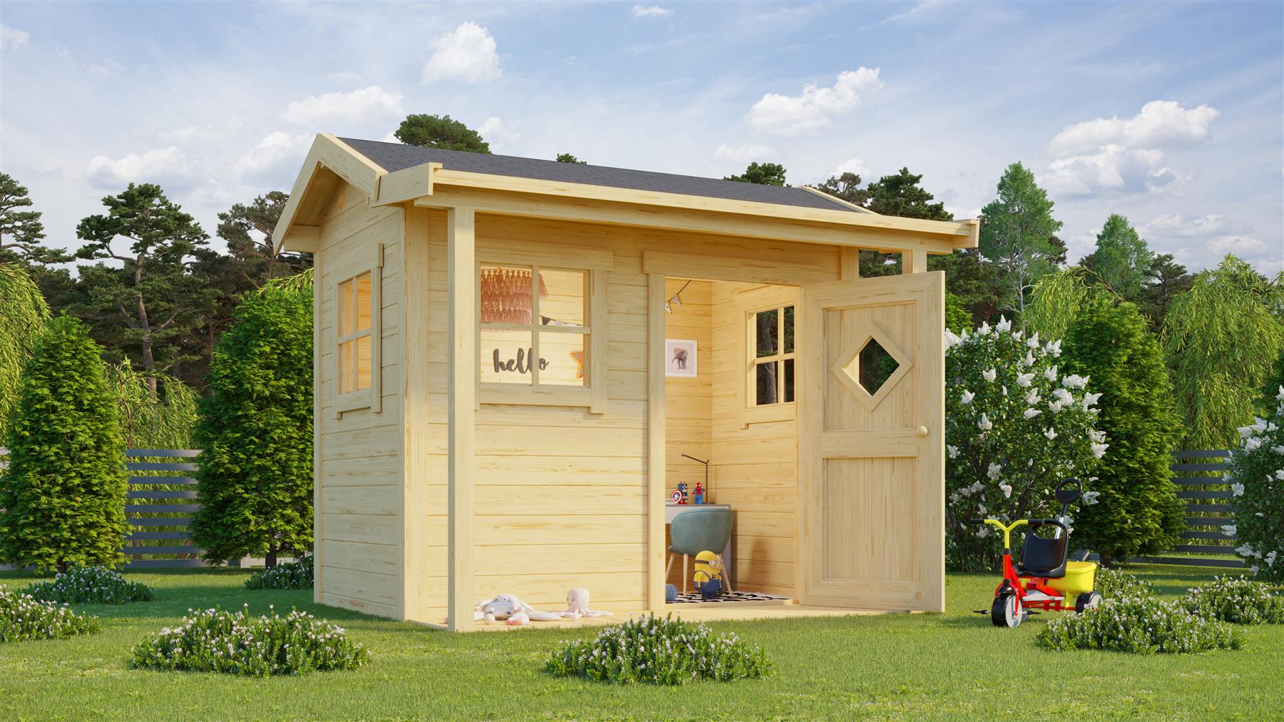 Lasita Maja Pingo Kinderspielhaus 19mm, Fundamentmass 200x120, Naturbelassen