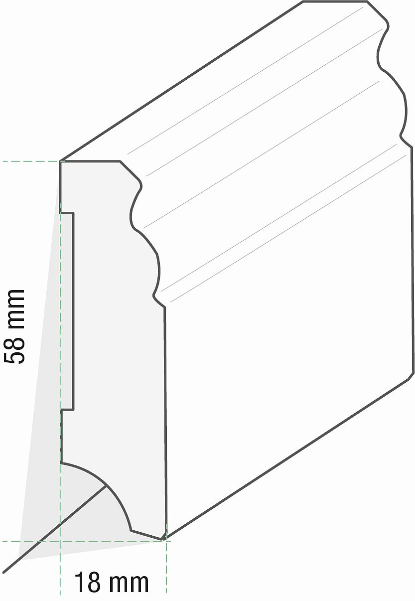 Equipped Sockelleiste 58mm 0040 Weiss mit Fase (Berliner Leiste) Equipped Sockelleiste 58mm 0040 Weiss mit Fase (Berliner Leiste)