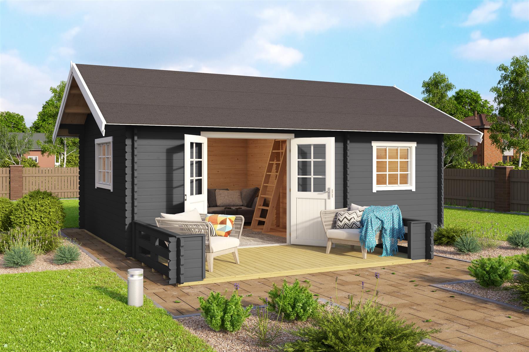 Lasita Maja Caroline Terrasse mit Geländer 40 mm, 365 x 200, Carbongrau Lasita Maja Caroline Terrasse mit Geländer 40 mm, 365 x 200, Carbongrau