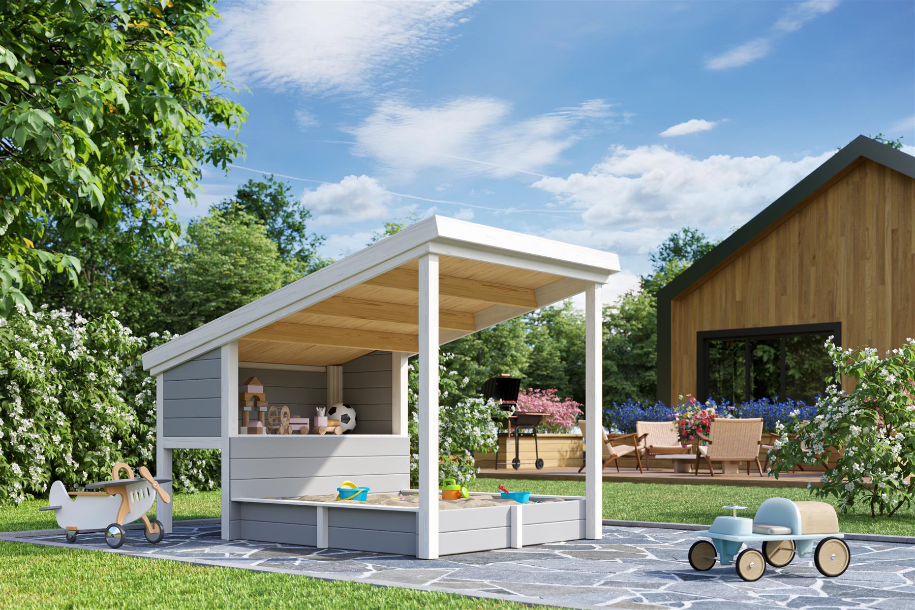 Lasita Maja Pippi 1 Kinderspielhaus 19mm, Fundamentmass 150x222, Lichtgrau Lasita Maja Pippi 1 Kinderspielhaus 19mm, Fundamentmass 150x222, Lichtgrau