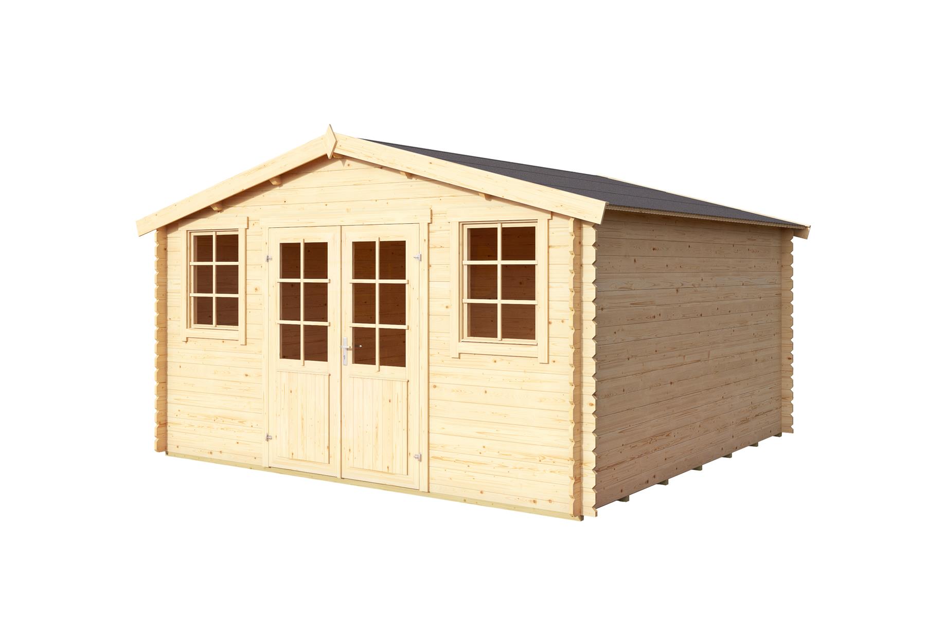 Lasita Maja Wels 4 Holz-Gartenhaus Blockhaus 28mm, 390x390, Naturbelassen