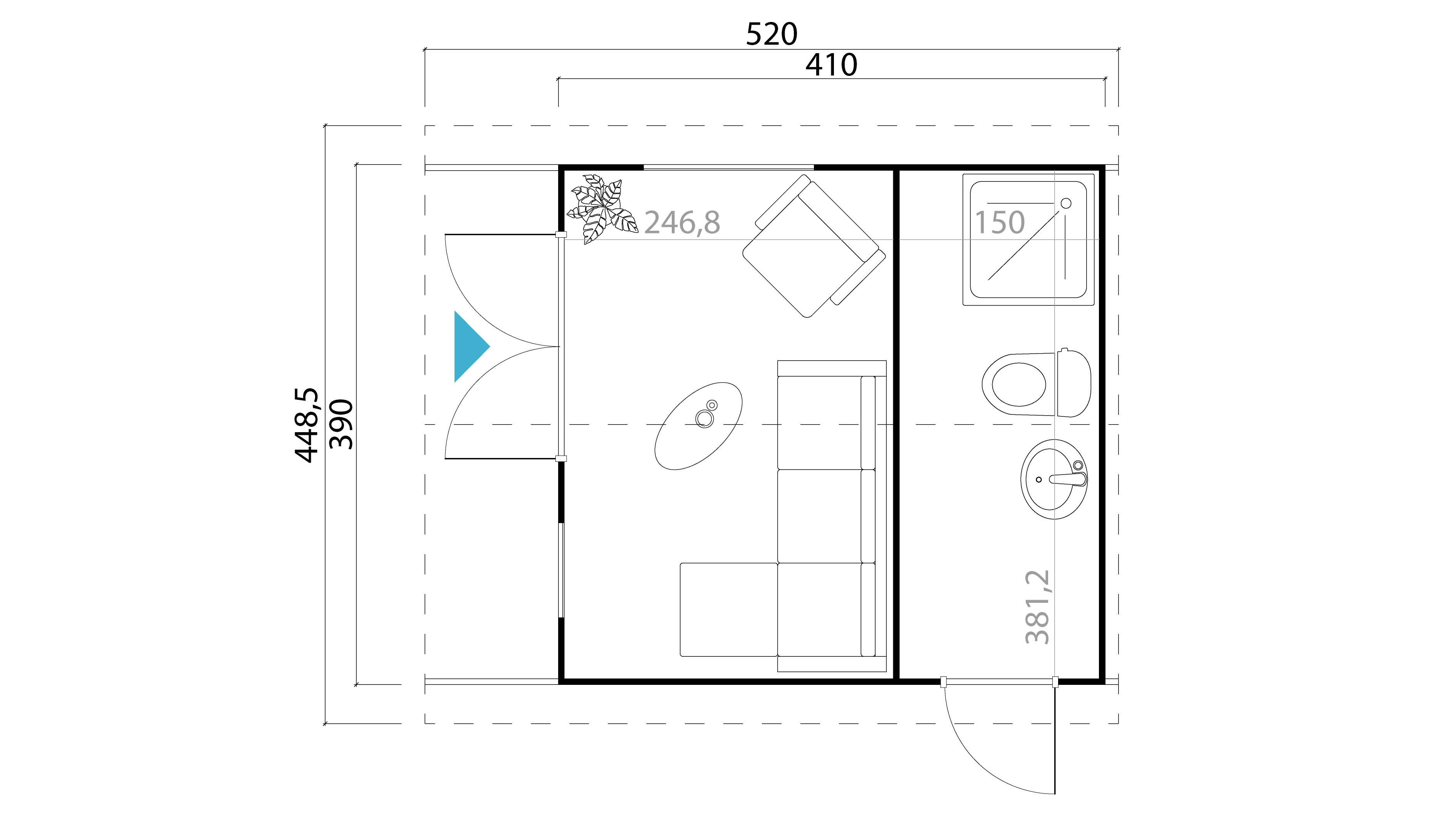 Lasita Maja Murano 1 Set Gartenhaus Blockhaus 44mm 2-Raum, 390x410, Schwedenrot