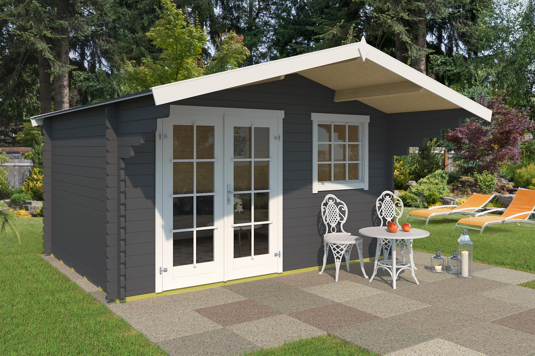 Lasita Maja Orlando 34 Holz-Gartenhaus Blockhaus 34mm, 380x280, Carbongrau