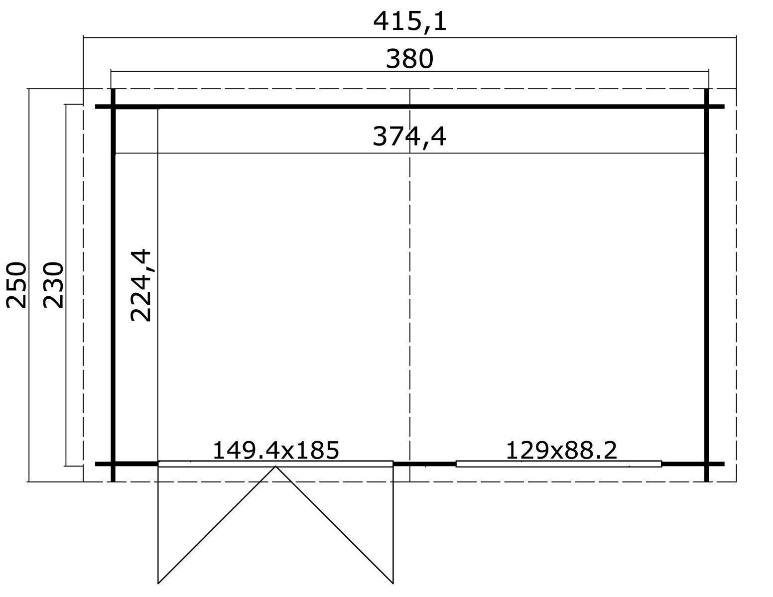 Lasita Maja Axel 230 Holz-Gartenhaus Blockhaus 28mm, 380x230, Lichtgrau