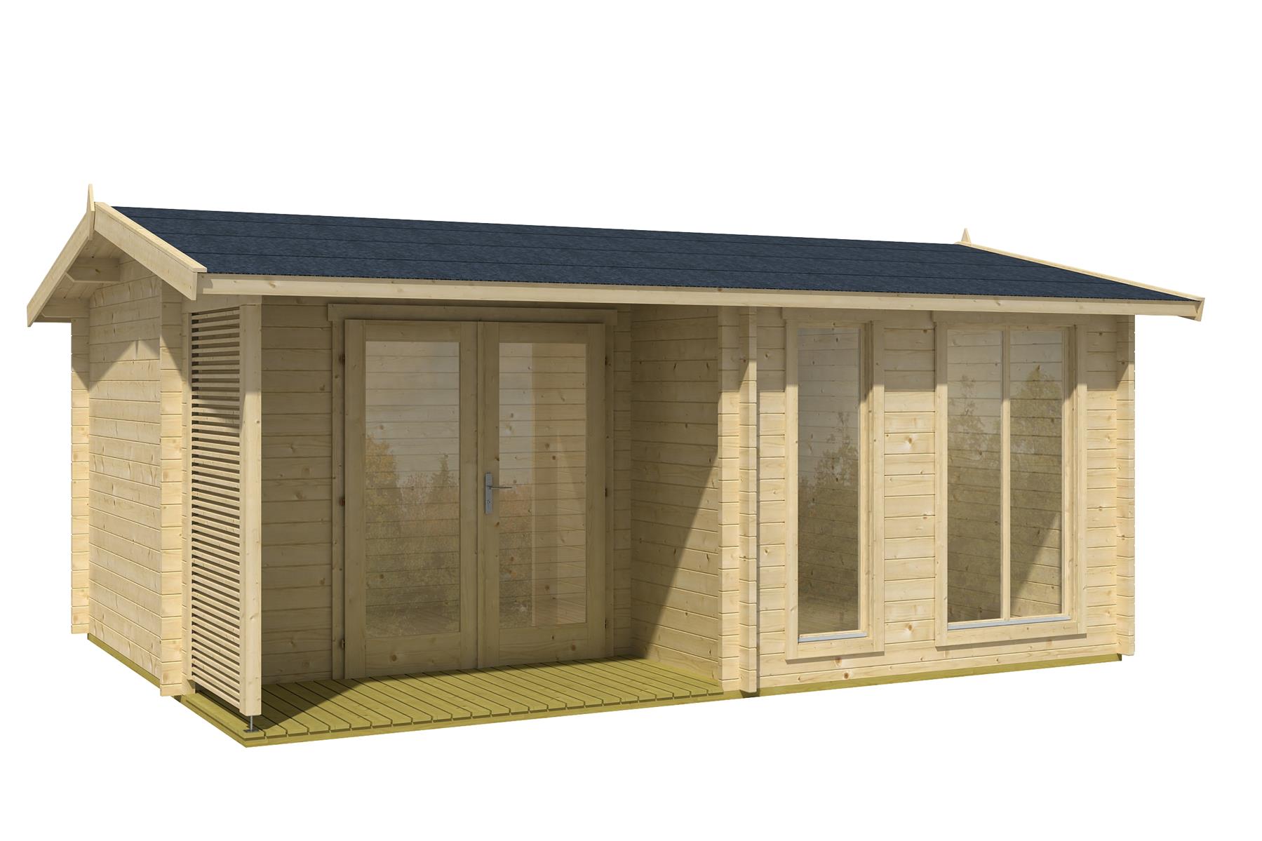 Lasita Maja Brighton 44 Gartenhaus Blockhaus 44 mm mit Terrasse, 520 x 370, Naturbelassen Lasita Maja Brighton 44 Gartenhaus Blockhaus 44 mm mit Terrasse, 520 x 370, Naturbelassen