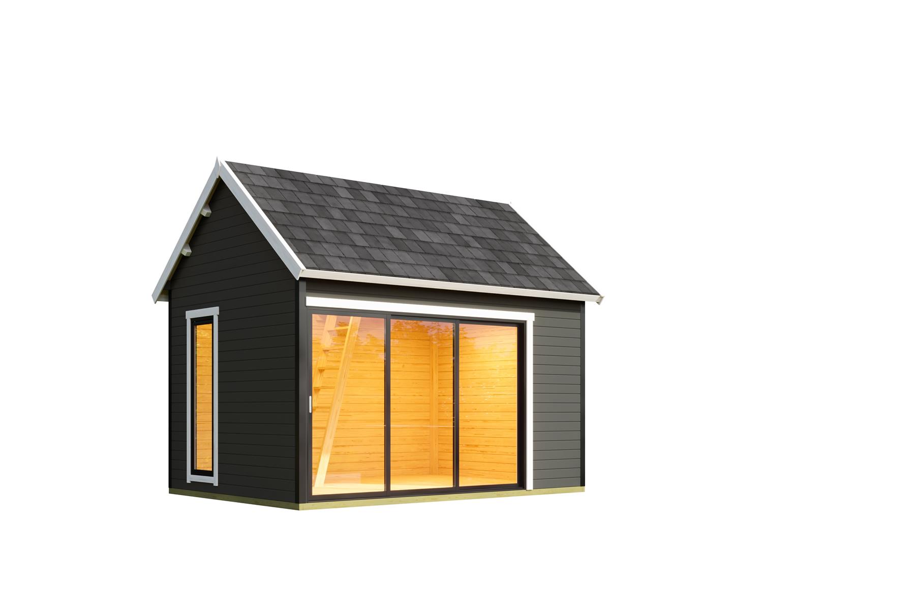 Lasita Maja Murano 2 Set Gartenhaus Blockhaus 44mm, mit Schlafboden, Fundamentmass 410x300, Carbongrau Lasita Maja Murano 2 Set Gartenhaus Blockhaus 44mm, mit Schlafboden, Fundamentmass 410x300, Carbongrau