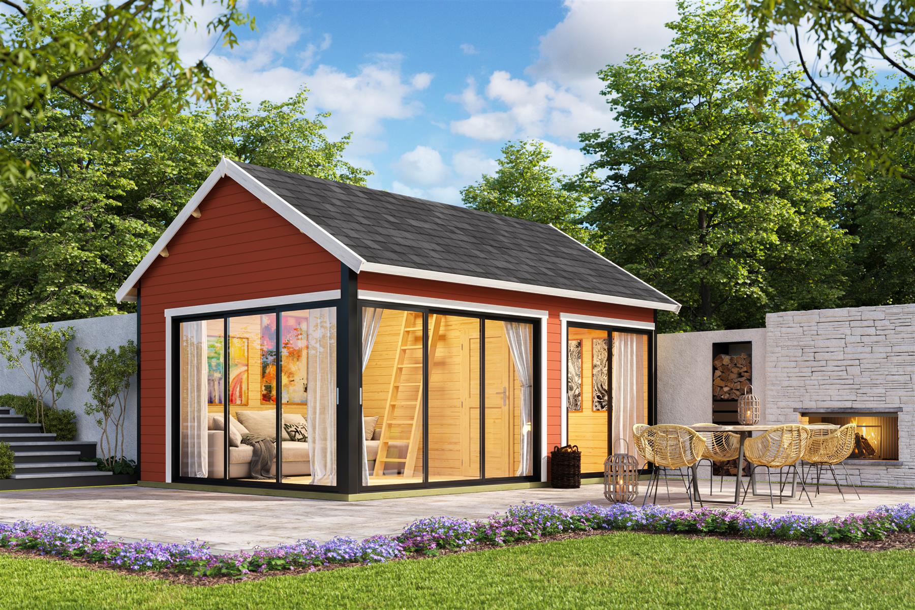 Lasita Maja Murano 3 Set Gartenhaus Blockhaus 44mm, mit Schlafboden, Fundamentmass 578x390, Schwedenrot Lasita Maja Murano 3 Set Gartenhaus Blockhaus 44mm, mit Schlafboden, Fundamentmass 578x390, Schwedenrot