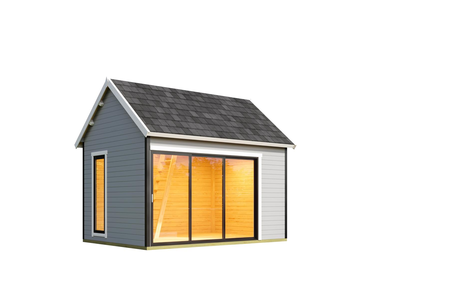 Lasita Maja Murano 2 Set Gartenhaus Blockhaus 44mm, mit Schlafboden, Fundamentmass 410x300, Lichtgrau Lasita Maja Murano 2 Set Gartenhaus Blockhaus 44mm, mit Schlafboden, Fundamentmass 410x300, Lichtgrau