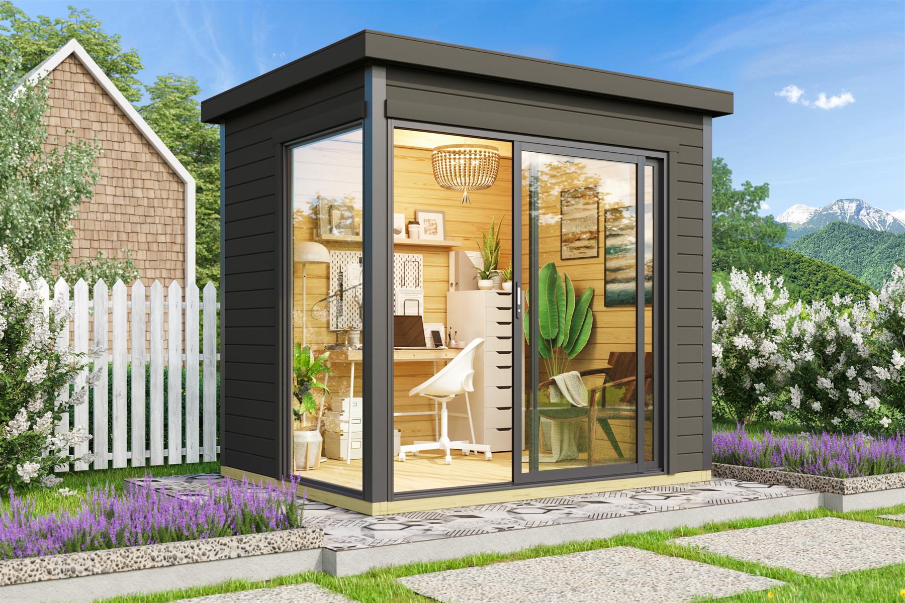 Lasita Maja Domeo Mini Gartenhaus Blockhaus 44 mm, 250 x 200, Carbongrau