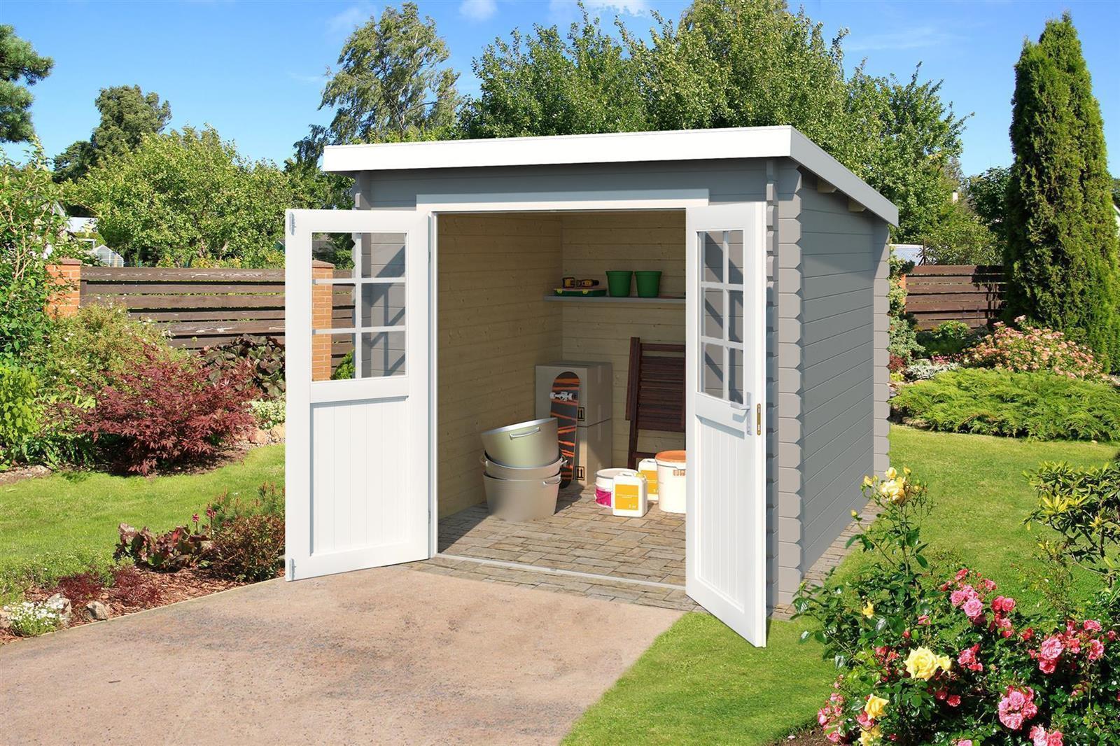 Lasita Maja Indi 230 Holz-Gartenhaus Blockhaus 28mm, 230x230, Lichtgrau