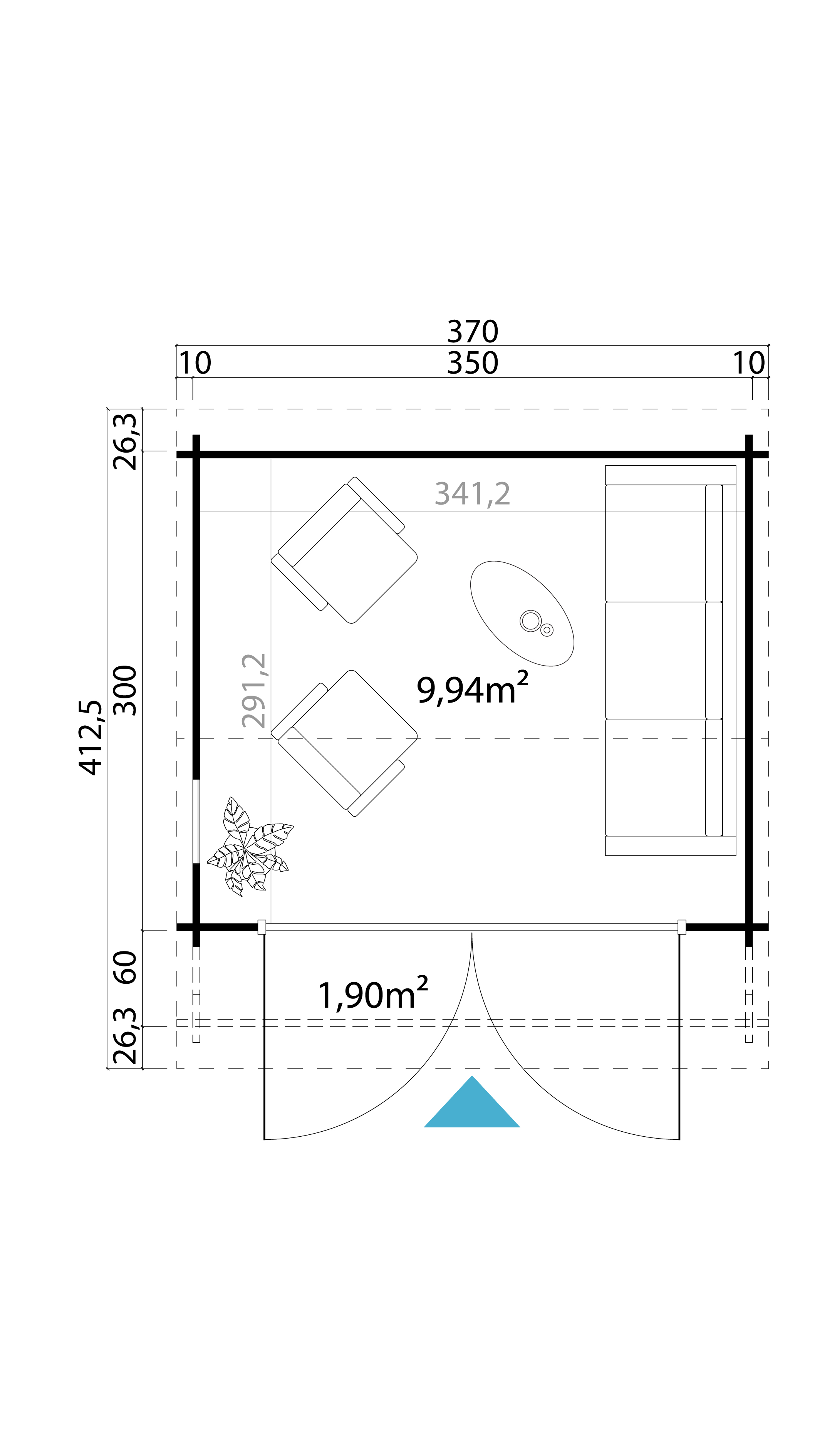 Lasita Maja Jubilee 44 Gartenhaus Blockhaus 44 mm  mit Vordach, 350 x 300, Carbongrau