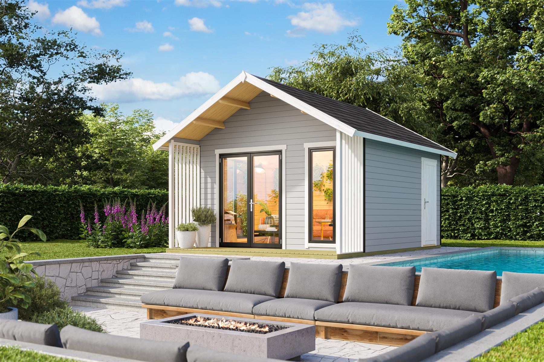 Lasita Maja Murano 1 Set Gartenhaus Blockhaus 44mm 2-Raum, 390x410, Lichtgrau Lasita Maja Murano 1 Set Gartenhaus Blockhaus 44mm 2-Raum, 390x410, Lichtgrau