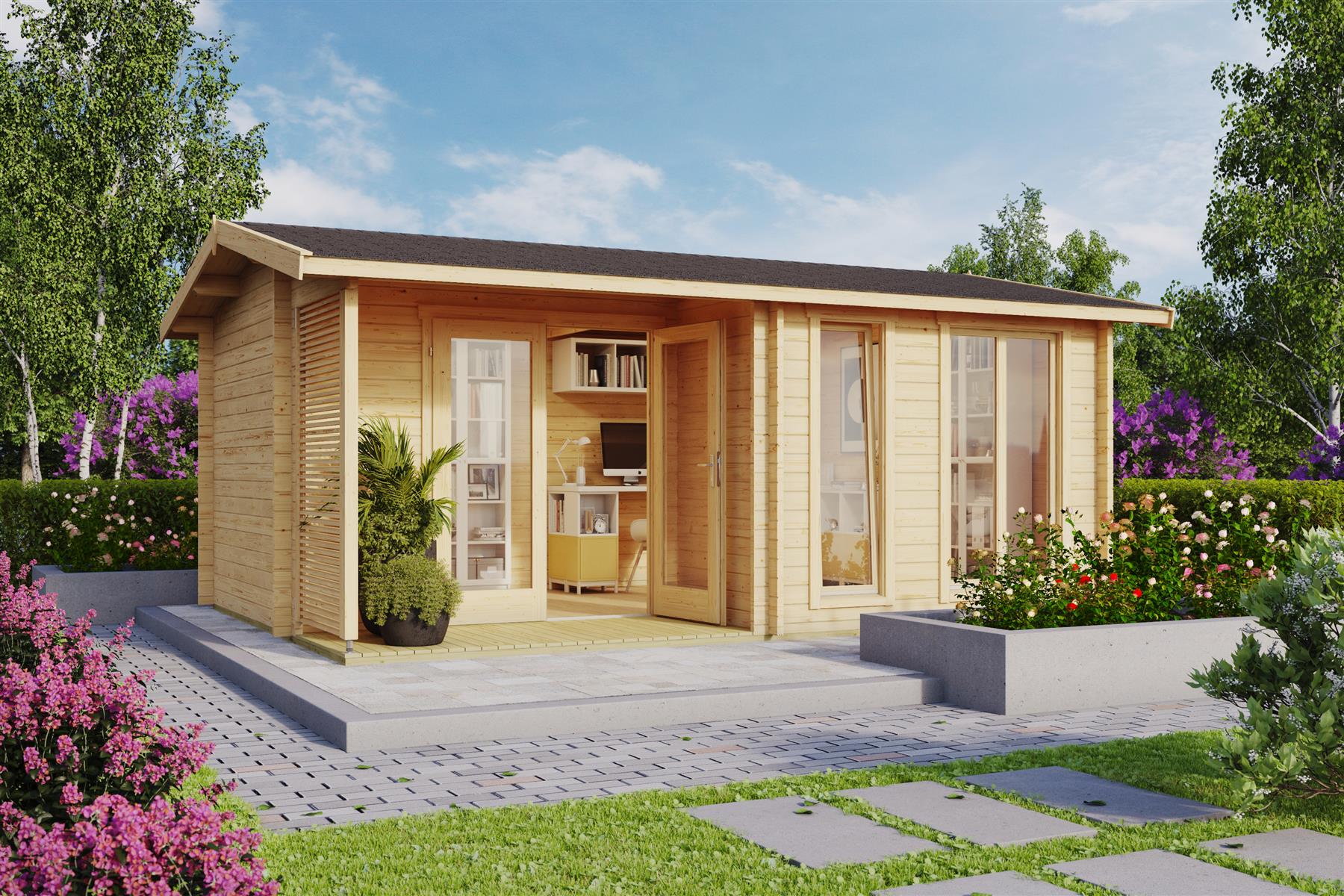 Lasita Maja Brighton 44 Gartenhaus Blockhaus 44 mm mit Terrasse, 520 x 370, Naturbelassen Lasita Maja Brighton 44 Gartenhaus Blockhaus 44 mm mit Terrasse, 520 x 370, Naturbelassen
