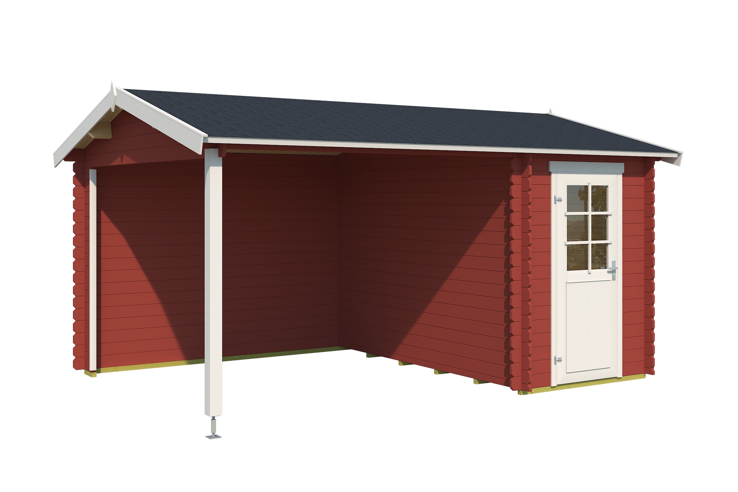 Lasita Maja Wibo Holz-Gartenhaus Blockhaus mit Anbau 28mm, 425x300, Schwedenrot