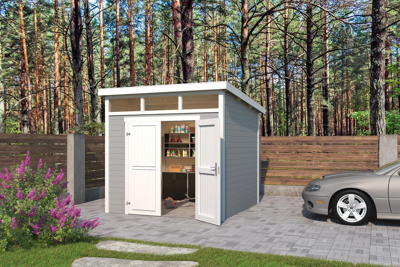 Lasita Maja Kibo 3 Holz-Gartenhaus Blockhaus 28mm, 250x250, Lichtgrau