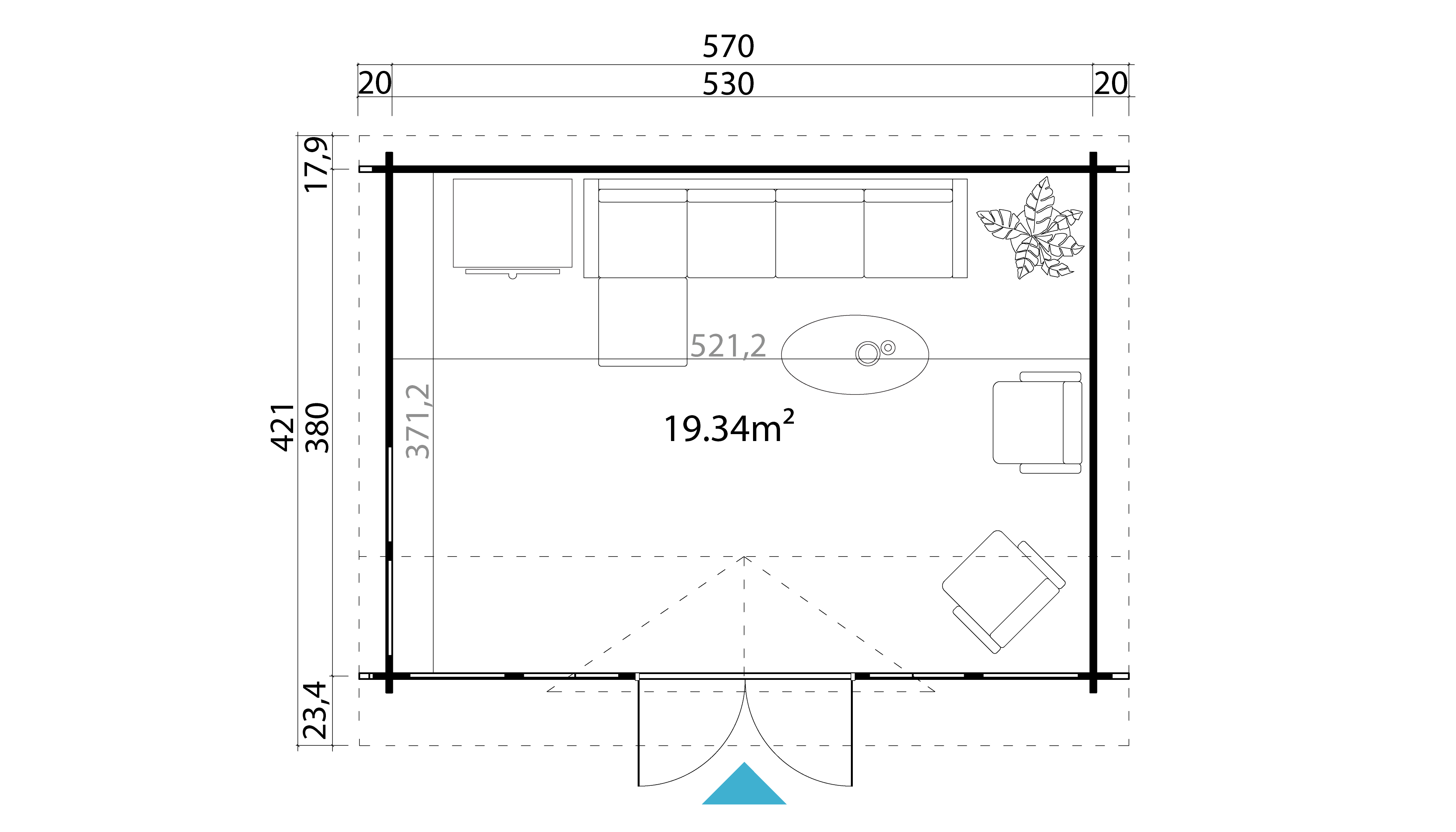 Lasita Maja Balmoral 44 Gartenhaus Blockhaus 44 mm, 380 x 530, Gletschergrün