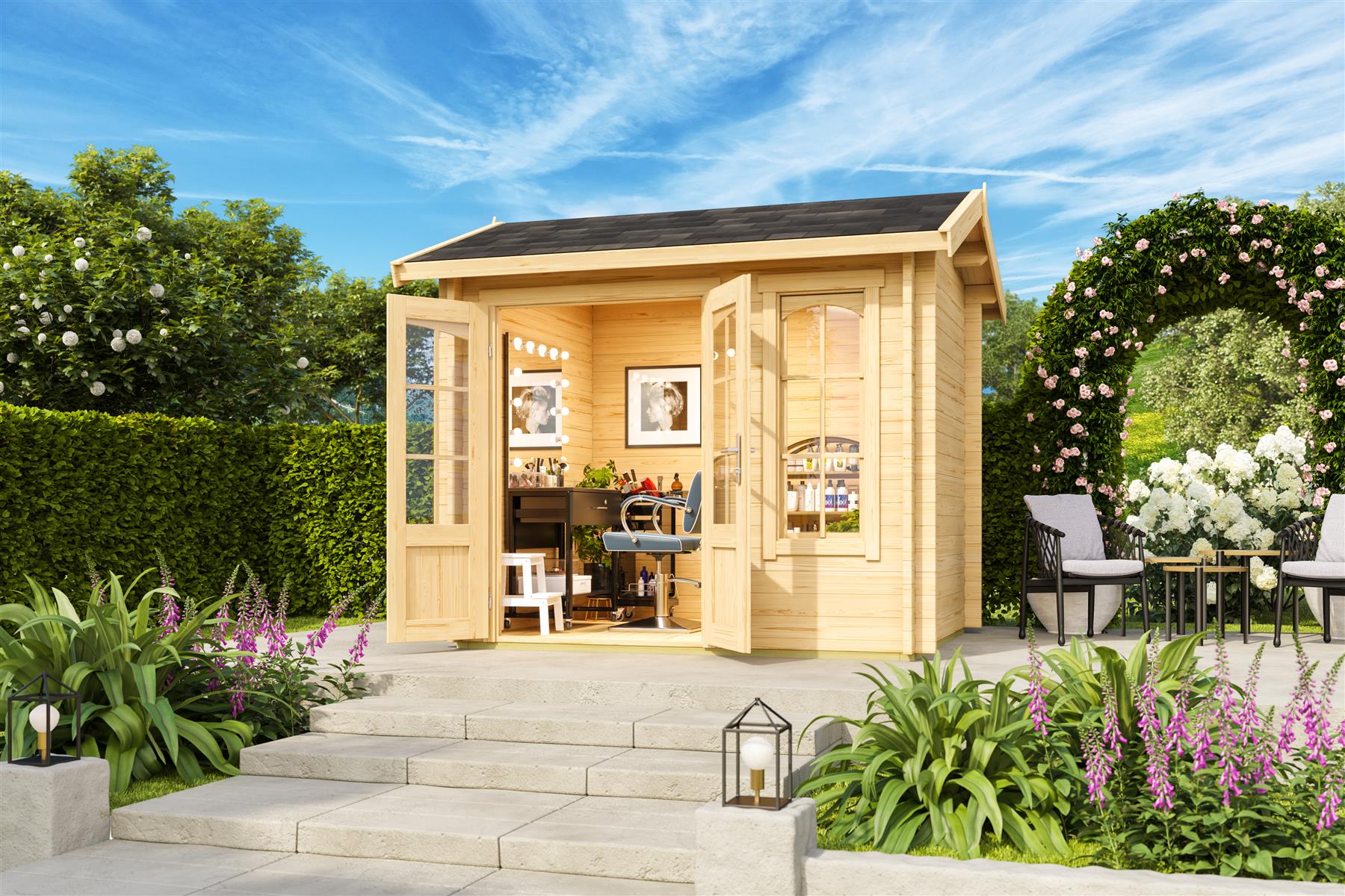 Lasita Maja Alex Mini Gartenhaus Blockhaus 44 mm, 250 x 200, Naturbelassen