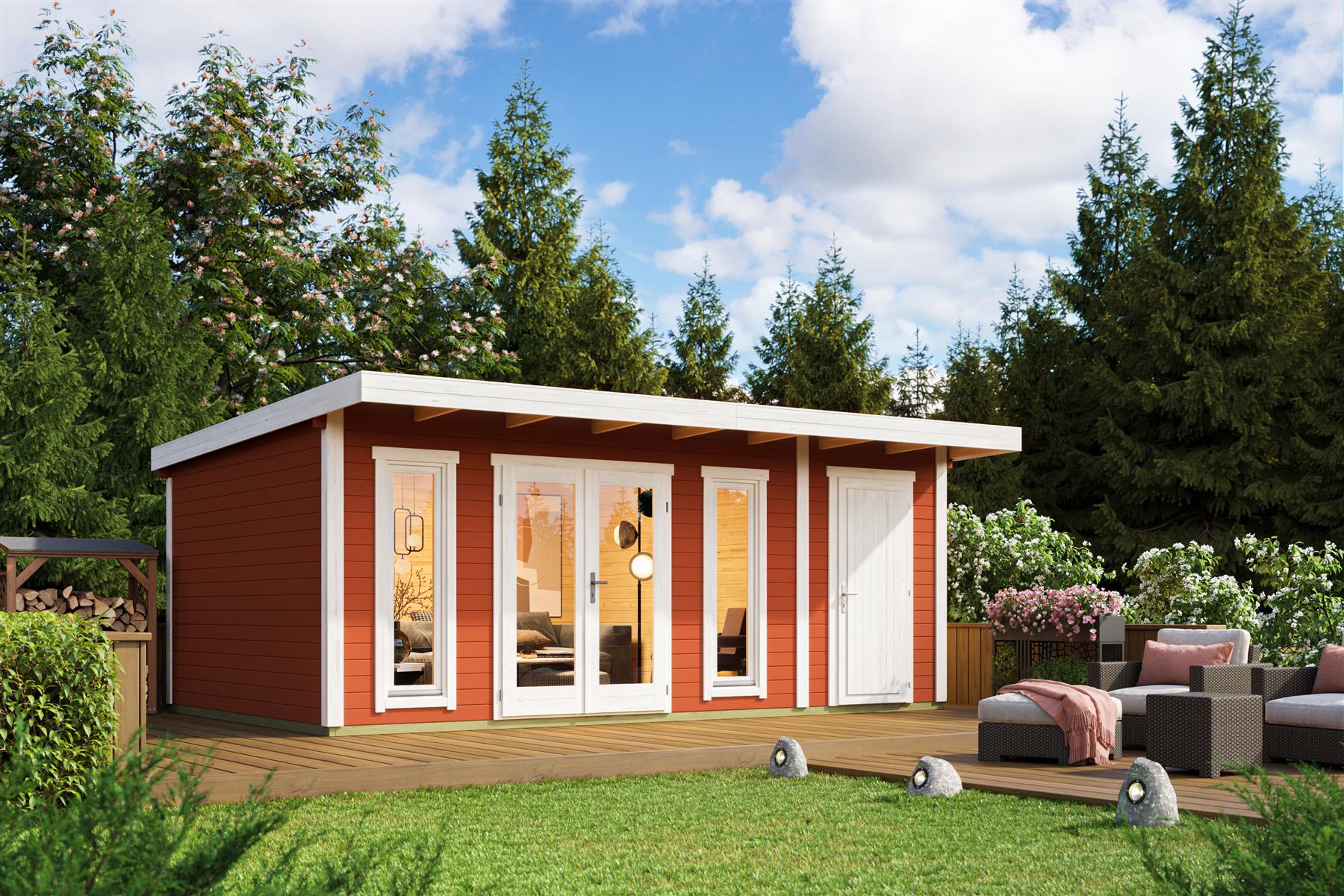 Lasita Maja Sicily 2 Gartenhaus Blockhaus 44 mm, 575x350, Schwedenrot