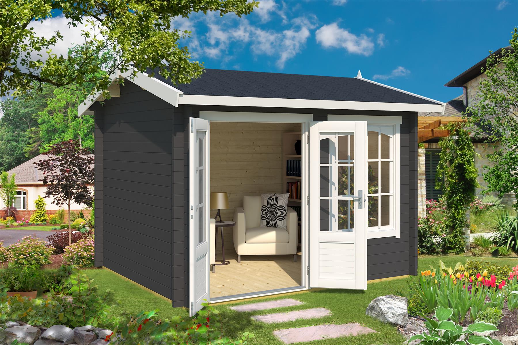 Lasita Maja Alex Gartenhaus Blockhaus 44 mm, 300 x 250, Carbongrau Lasita Maja Alex Gartenhaus Blockhaus 44 mm, 300 x 250, Carbongrau