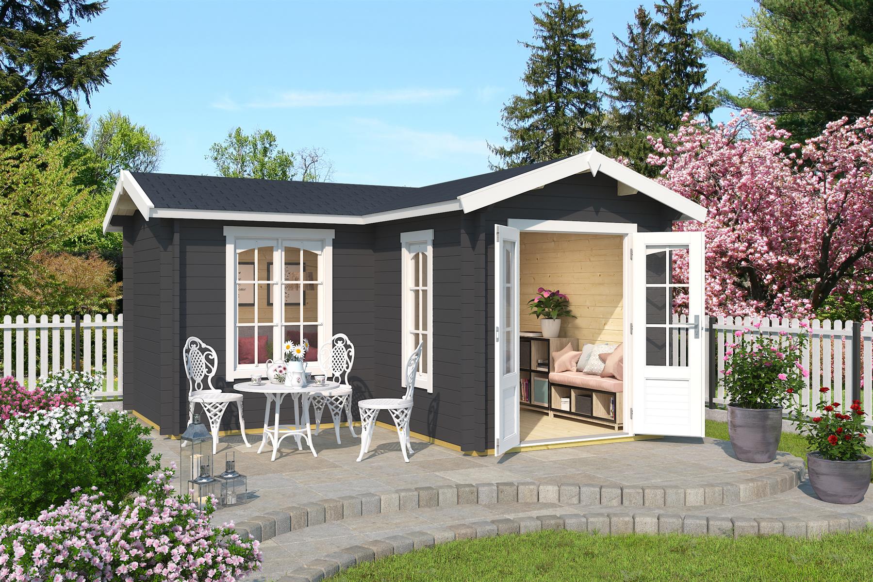 Lasita Maja Portsmouth 44 Gartenhaus Blockhaus 44 mm, 400 x 400, Carbongrau