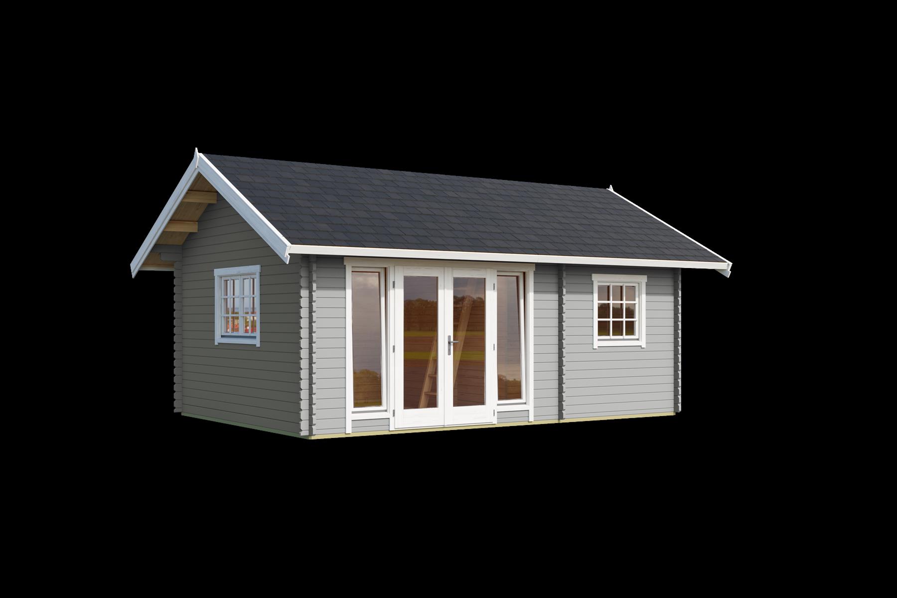 Lasita Maja Caroline 2.1 Gartenhaus Blockhaus 40 mm mit 3-Raum und Schlafboden, 575 x 390, Lichtgrau Lasita Maja Caroline 2.1 Gartenhaus Blockhaus 40 mm mit 3-Raum und Schlafboden, 575 x 390, Lichtgrau