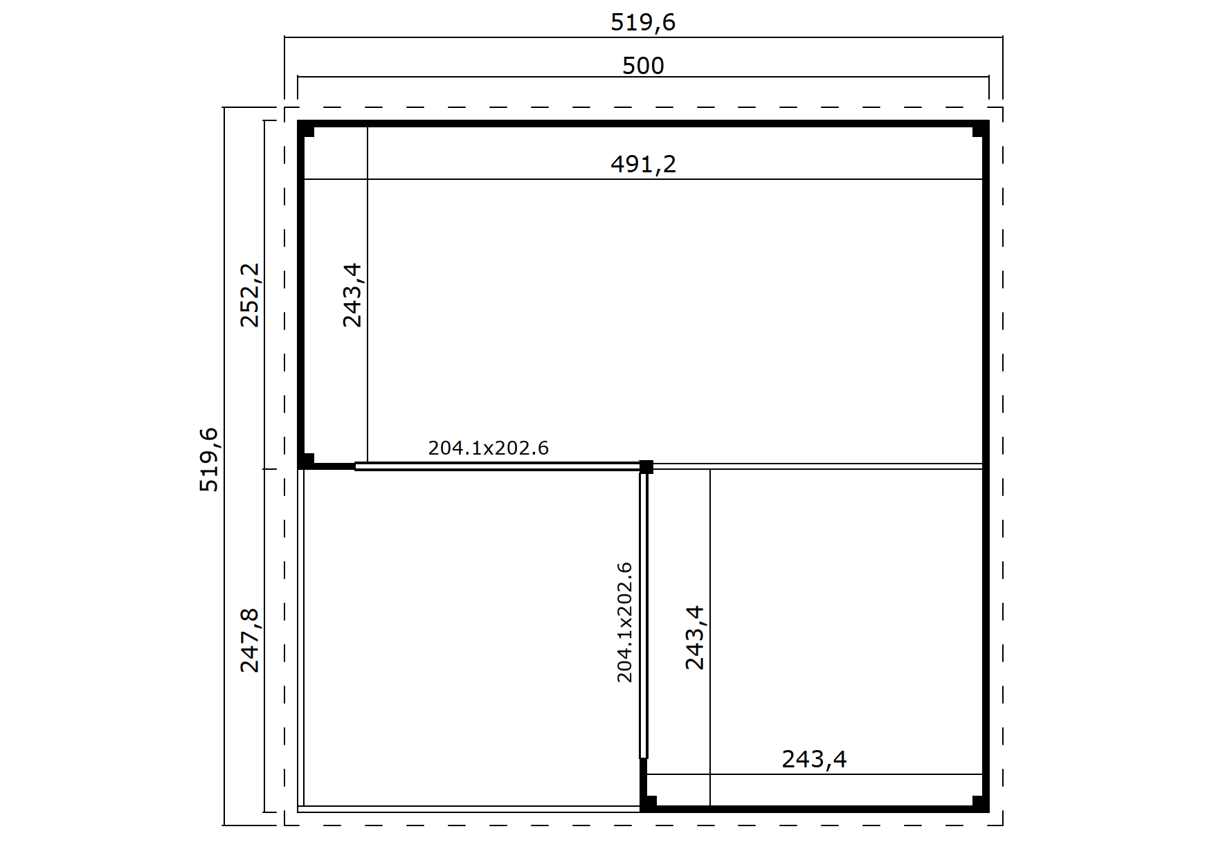 Lasita Maja Domeo 6 Loggia Gartenhaus Blockhaus 44 mm mit Überdachung, 500 x 500, Carbongrau