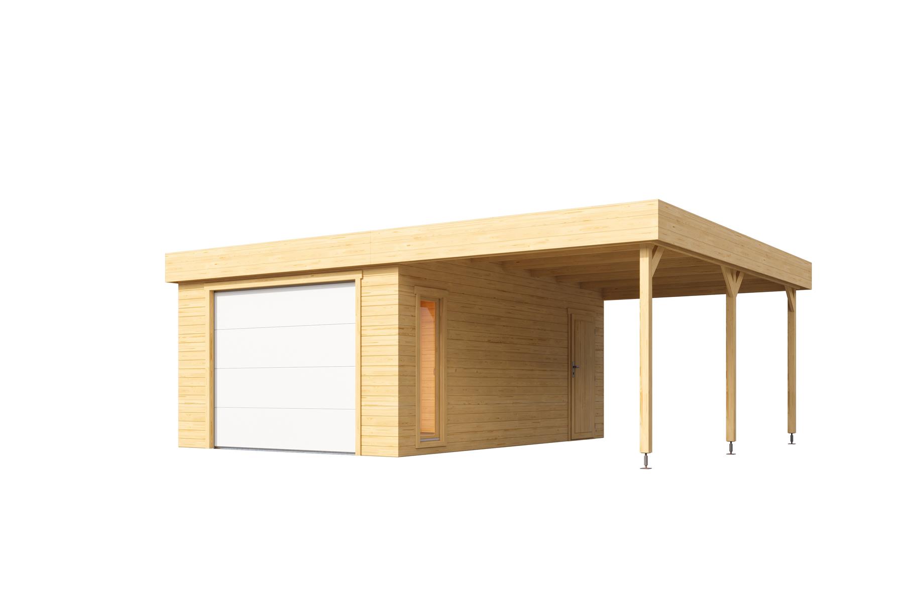 Lasita Maja Bahamas Set mit Sektionaltor Garage 44mm mit Dachanbau, 660 x 540, Naturbelassen