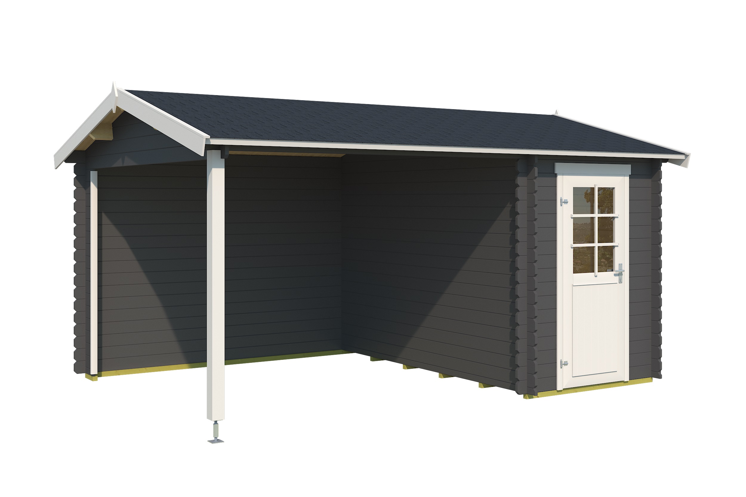 Lasita Maja Wibo Holz-Gartenhaus Blockhaus mit Anbau 28mm, 425x300, Carbongrau