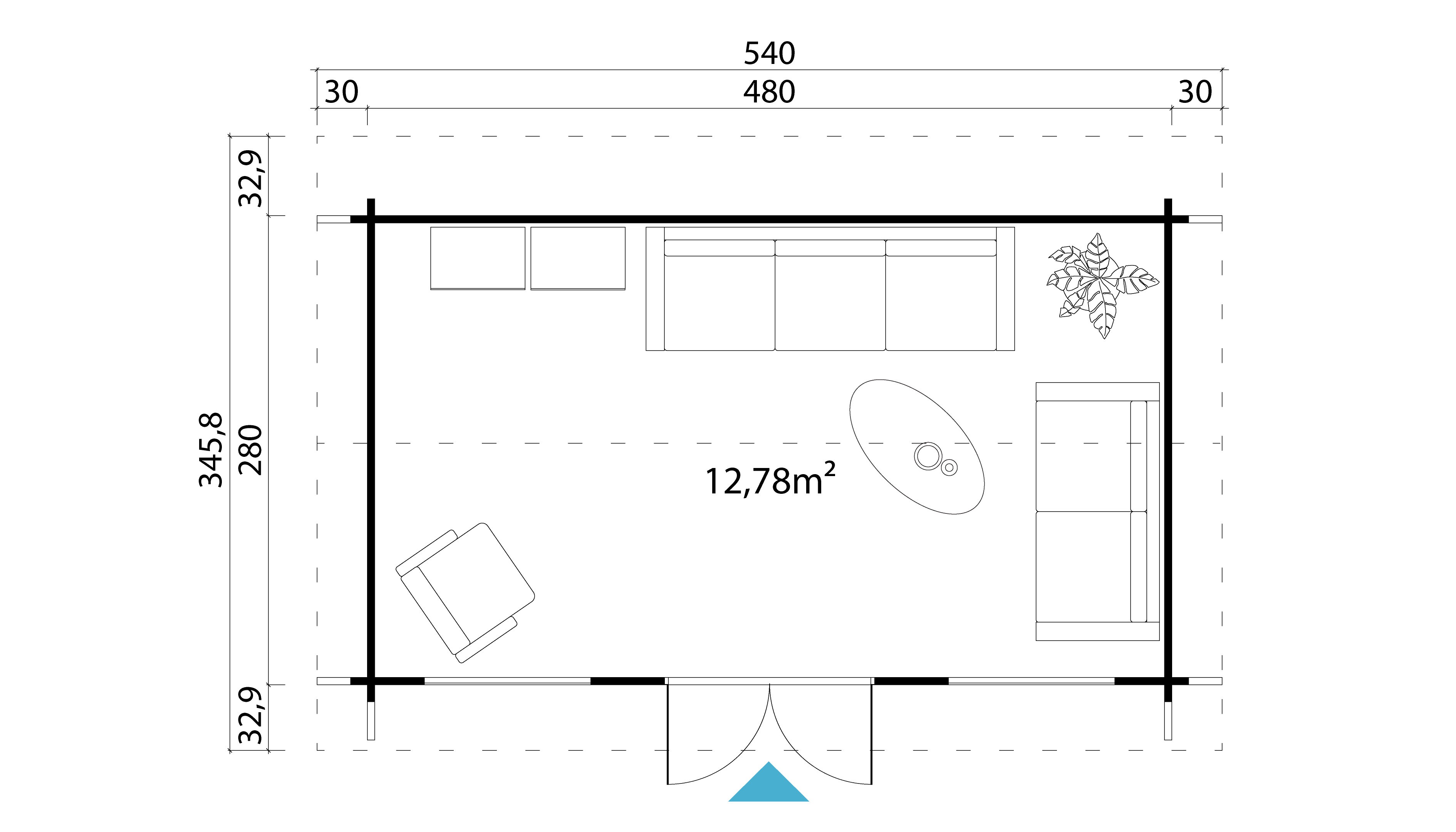 Lasita Maja Pembrokeshire 53 Gartenhaus Blockhaus 44 mm, 480 x 280, Gletschergrün