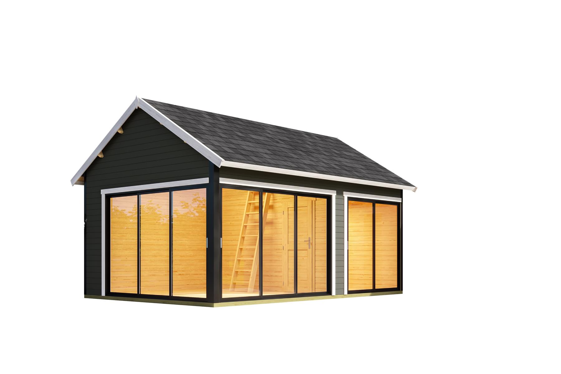 Lasita Maja Murano 3 Set Gartenhaus Blockhaus 44mm, mit Schlafboden, Fundamentmass 578x390, Carbongrau Lasita Maja Murano 3 Set Gartenhaus Blockhaus 44mm, mit Schlafboden, Fundamentmass 578x390, Carbongrau