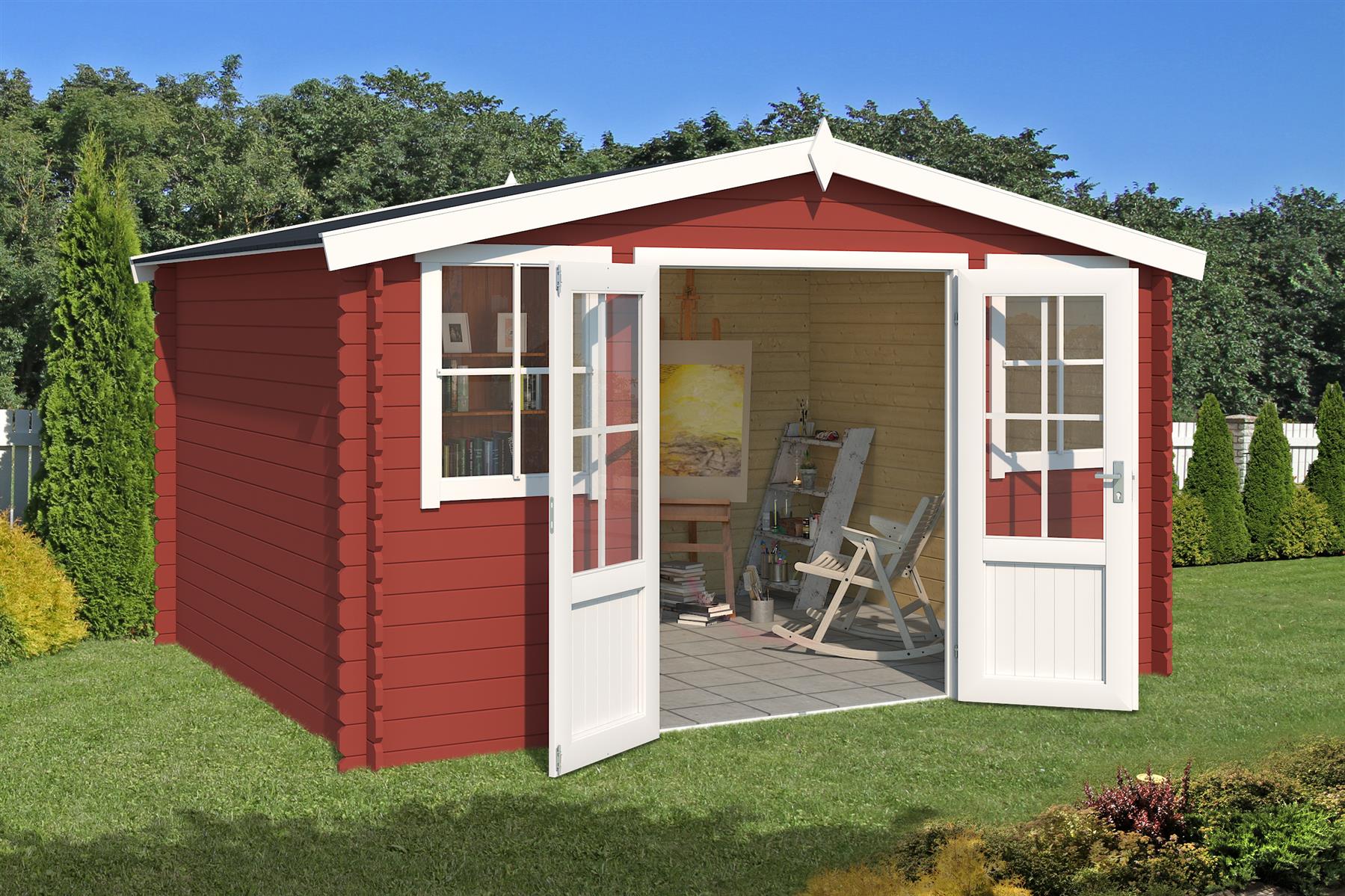 Lasita Maja Dallas Holz-Gartenhaus Blockhaus 28mm, 376x292, Schwedenrot