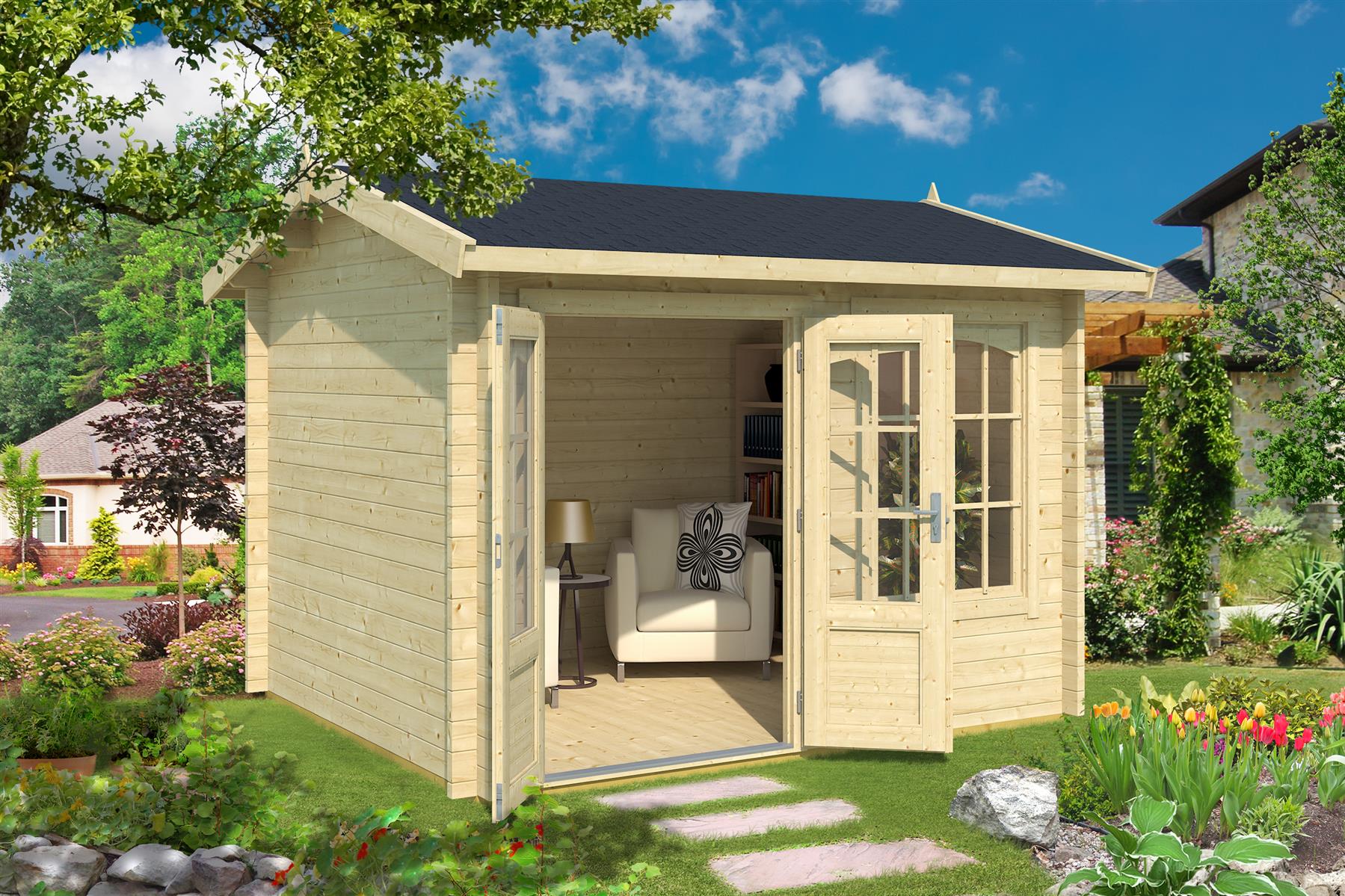 Lasita Maja Alex Gartenhaus Blockhaus 44 mm, 300 x 250, Naturbelassen Lasita Maja Alex Gartenhaus Blockhaus 44 mm, 300 x 250, Naturbelassen