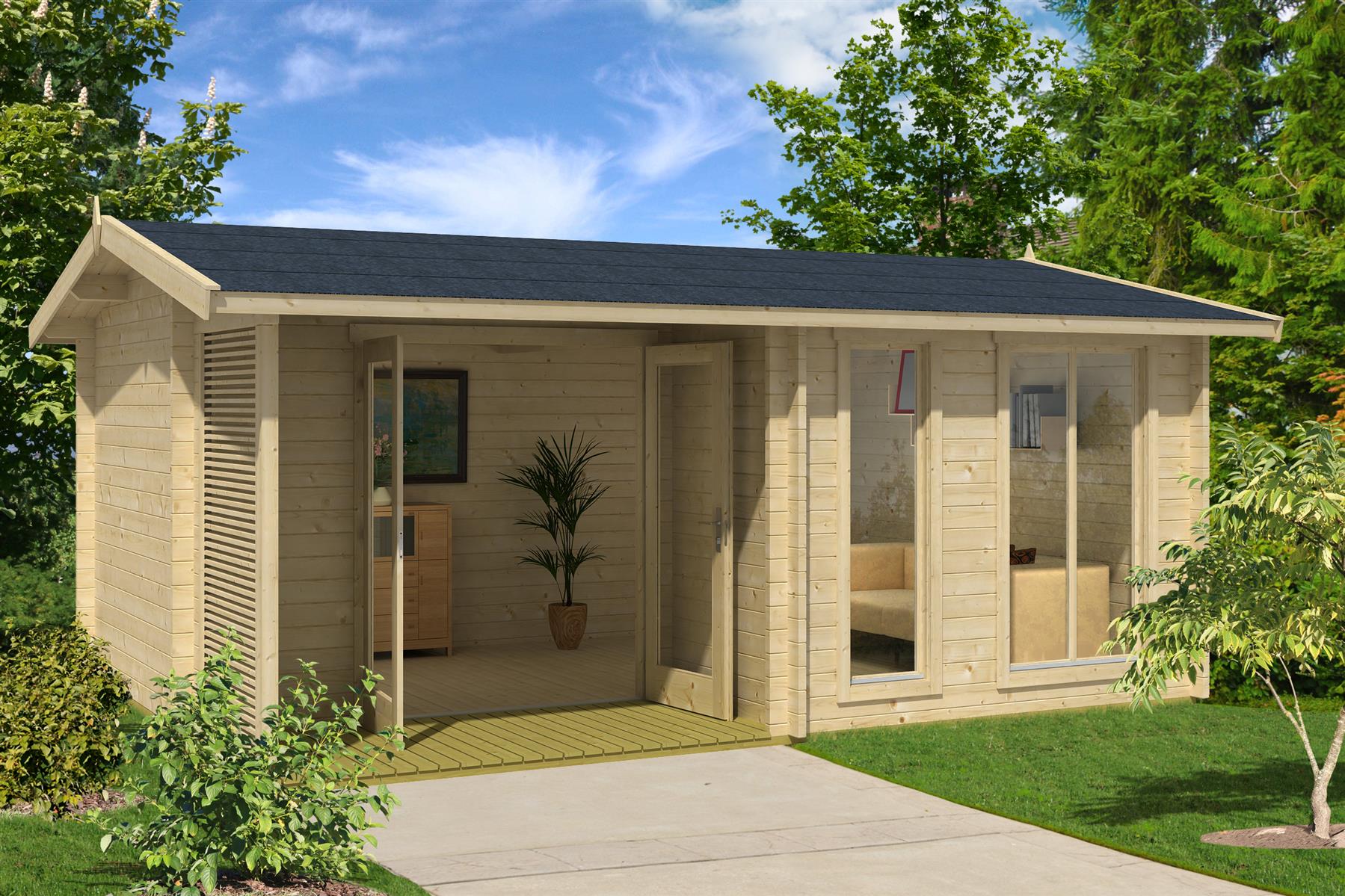 Lasita Maja Brighton 44 Gartenhaus Blockhaus 44 mm mit Terrasse, 520 x 370, Naturbelassen Lasita Maja Brighton 44 Gartenhaus Blockhaus 44 mm mit Terrasse, 520 x 370, Naturbelassen