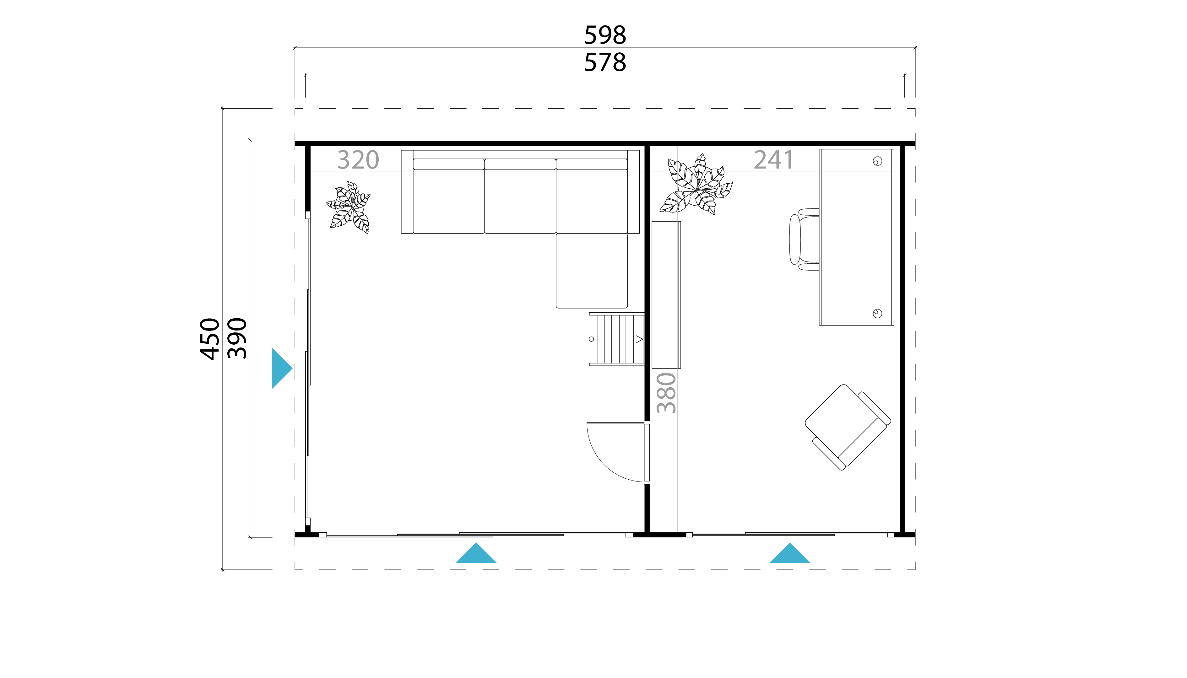 Lasita Maja Murano 3 Set Gartenhaus Blockhaus 44mm, mit Schlafboden, Fundamentmass 578x390, Lichtgrau