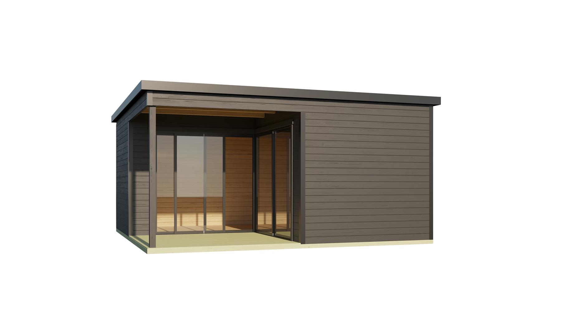 Lasita Maja Domeo 6 Loggia Gartenhaus Blockhaus 44 mm mit Überdachung, 500 x 500, Carbongrau