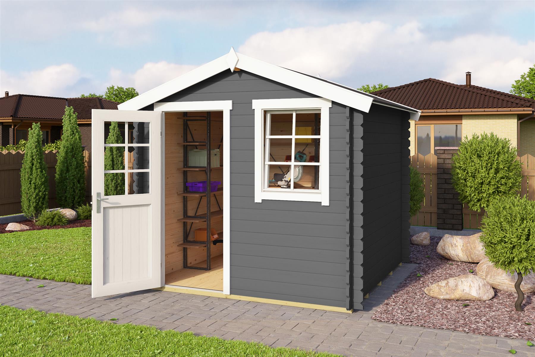 Lasita Maja Wels 2 Holz-Gartenhaus Blockhaus 28mm, 230x230, Carbongrau