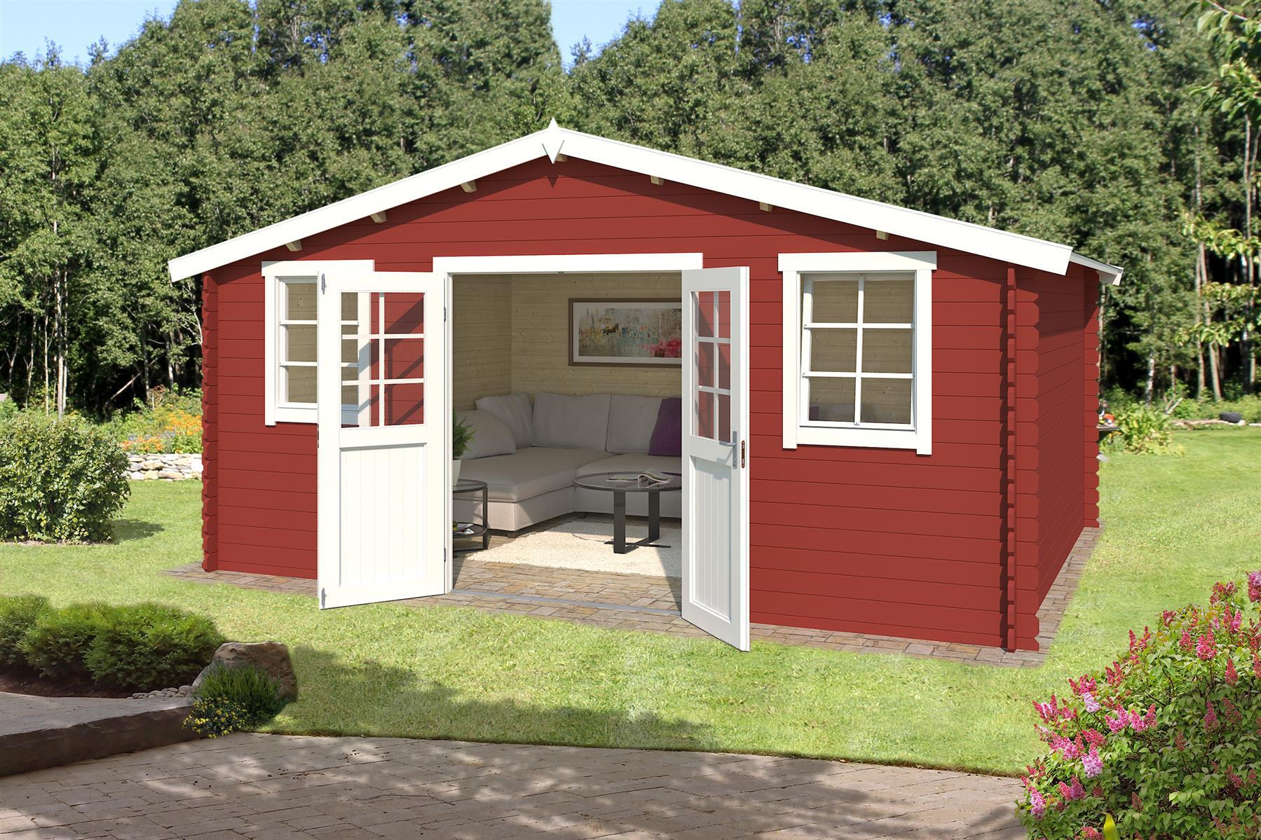 Lasita Maja Udo 380 Holz-Gartenhaus Blockhaus 28mm, 480x380, Schwedenrot