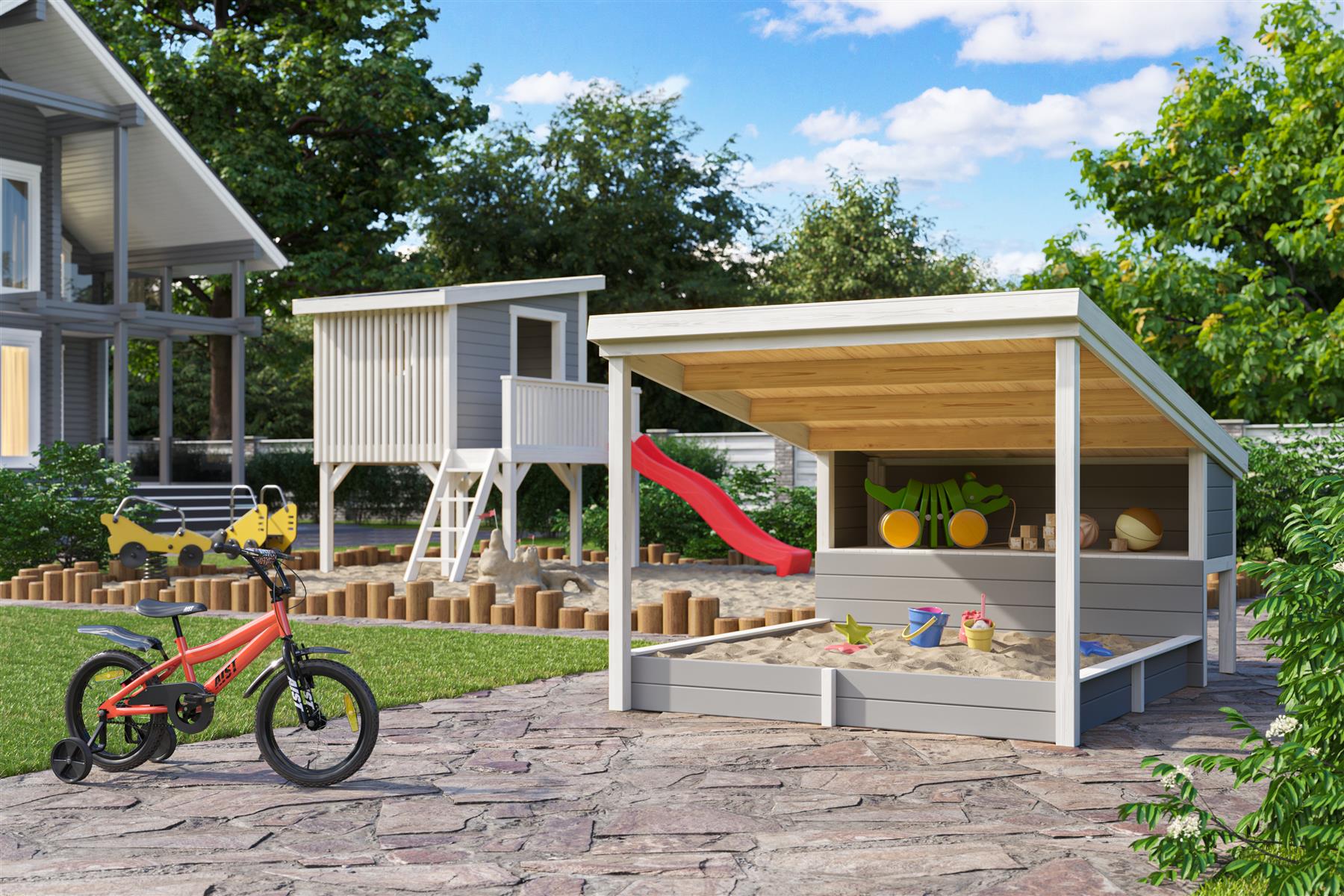 Lasita Maja Pippi 2 Kinderspielhaus 19mm, Fundamentmass 200X272, Lichtgrau Lasita Maja Pippi 2 Kinderspielhaus 19mm, Fundamentmass 200X272, Lichtgrau