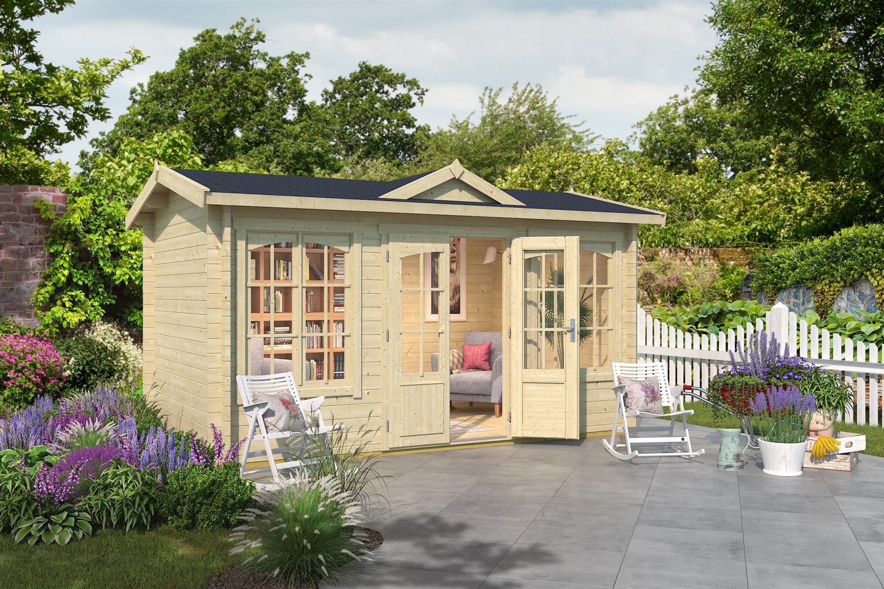 Lasita Maja Kensington Gartenhaus Blockhaus 44 mm, 400 x 250, Naturbelassen